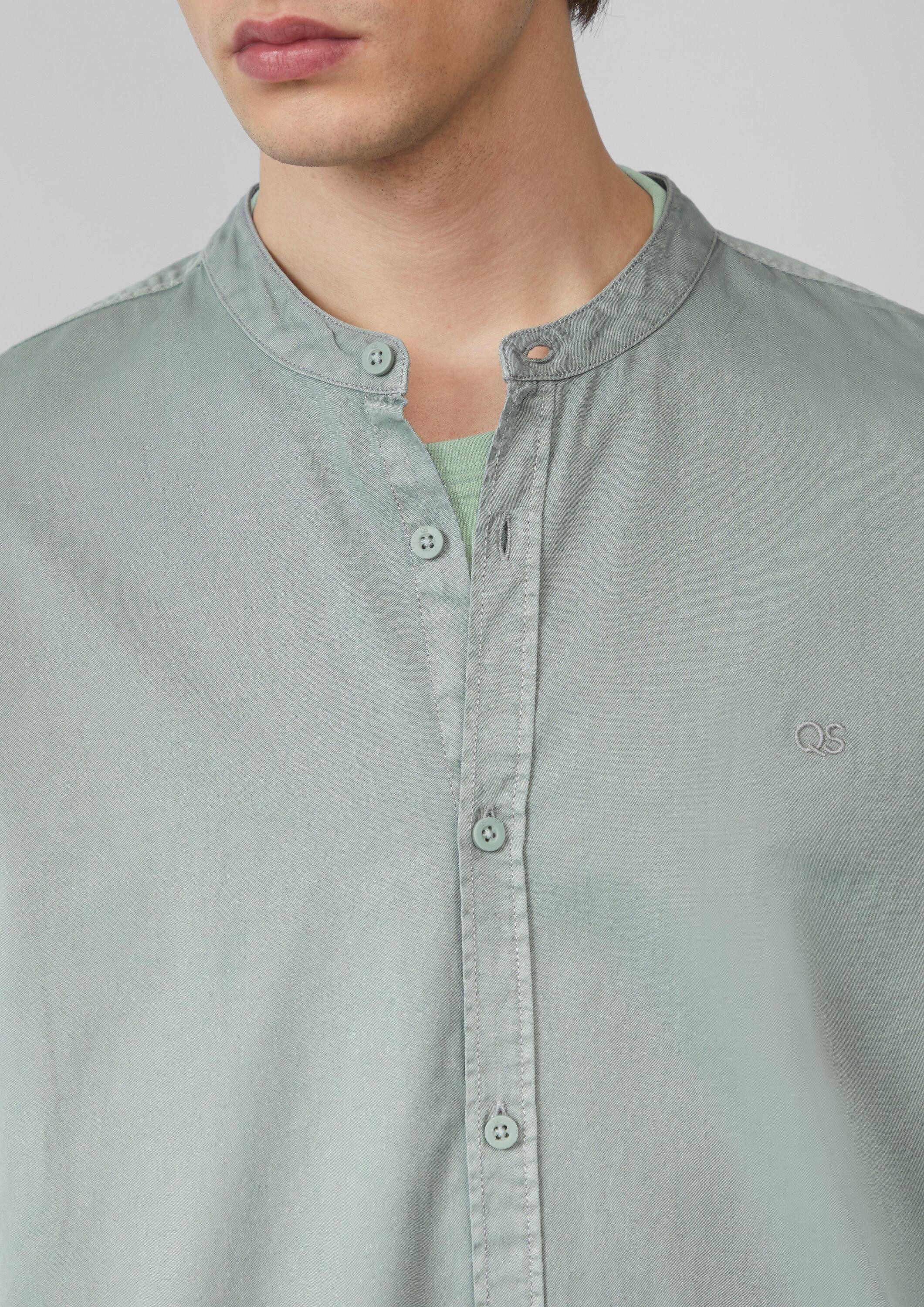 QS Langarmhemd Hemd Regular Fit: Gewaschenes Stehkragenhemd mit Logo-Stickerei