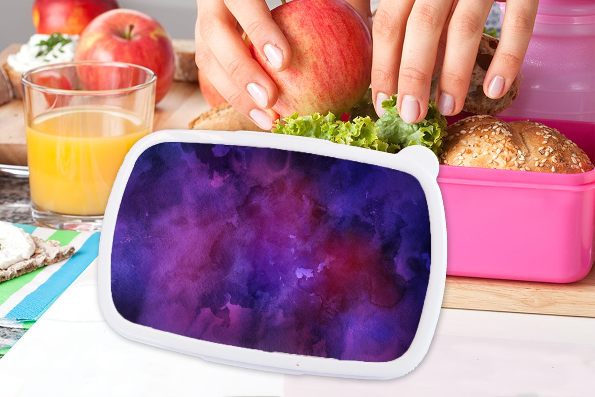 MuchoWow Lunchbox Aquarell - Lila Mädchen, Brotbox Kinder, Brotdose Kunststoff Abstrakt, für Kunststoff, rosa (2-tlg), Erwachsene, - Snackbox
