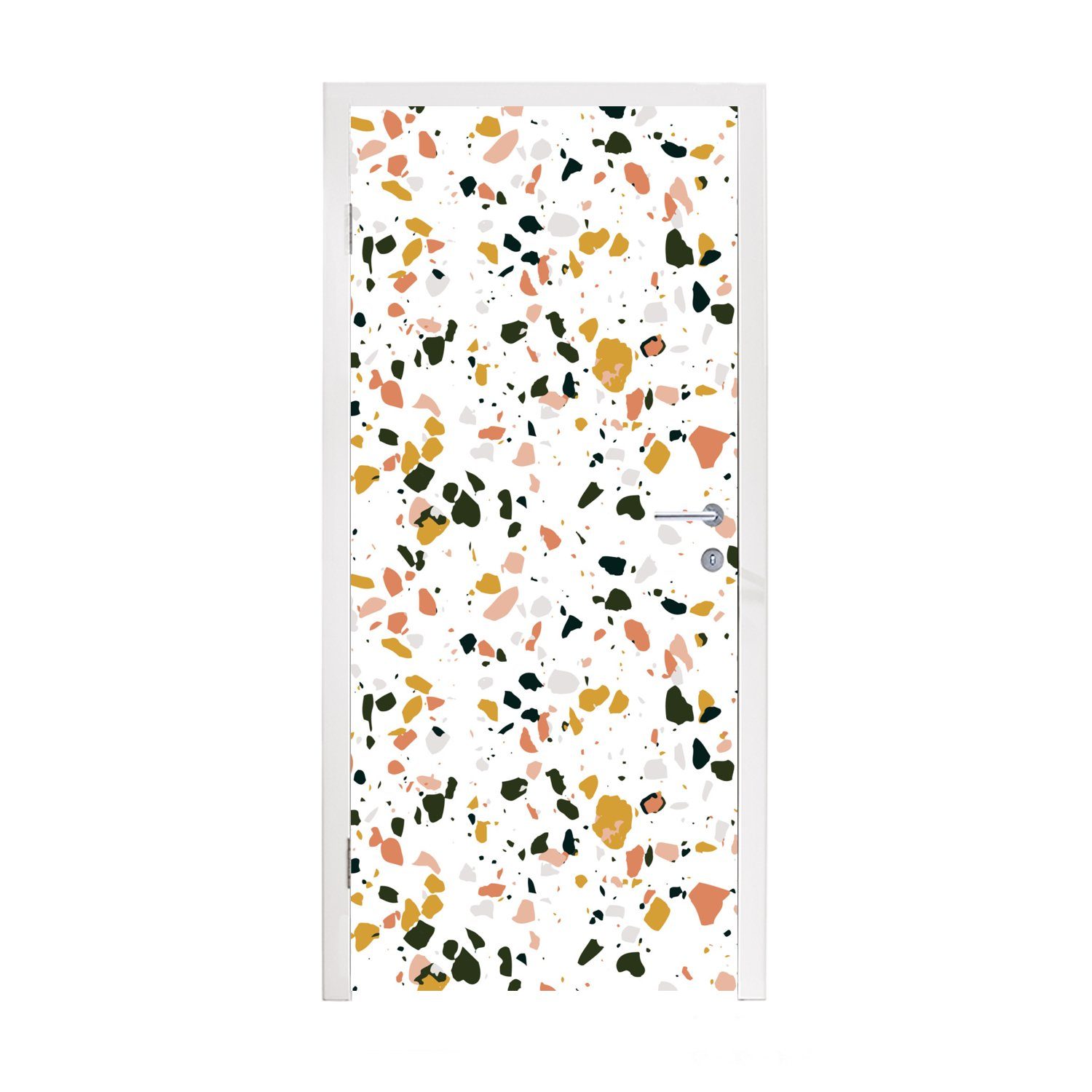 MuchoWow Türtapete Orange - Schwarz - Terrazzo, Matt, bedruckt, (1 St), Fototapete für Tür, Türaufkleber, 75x205 cm | Türtapeten