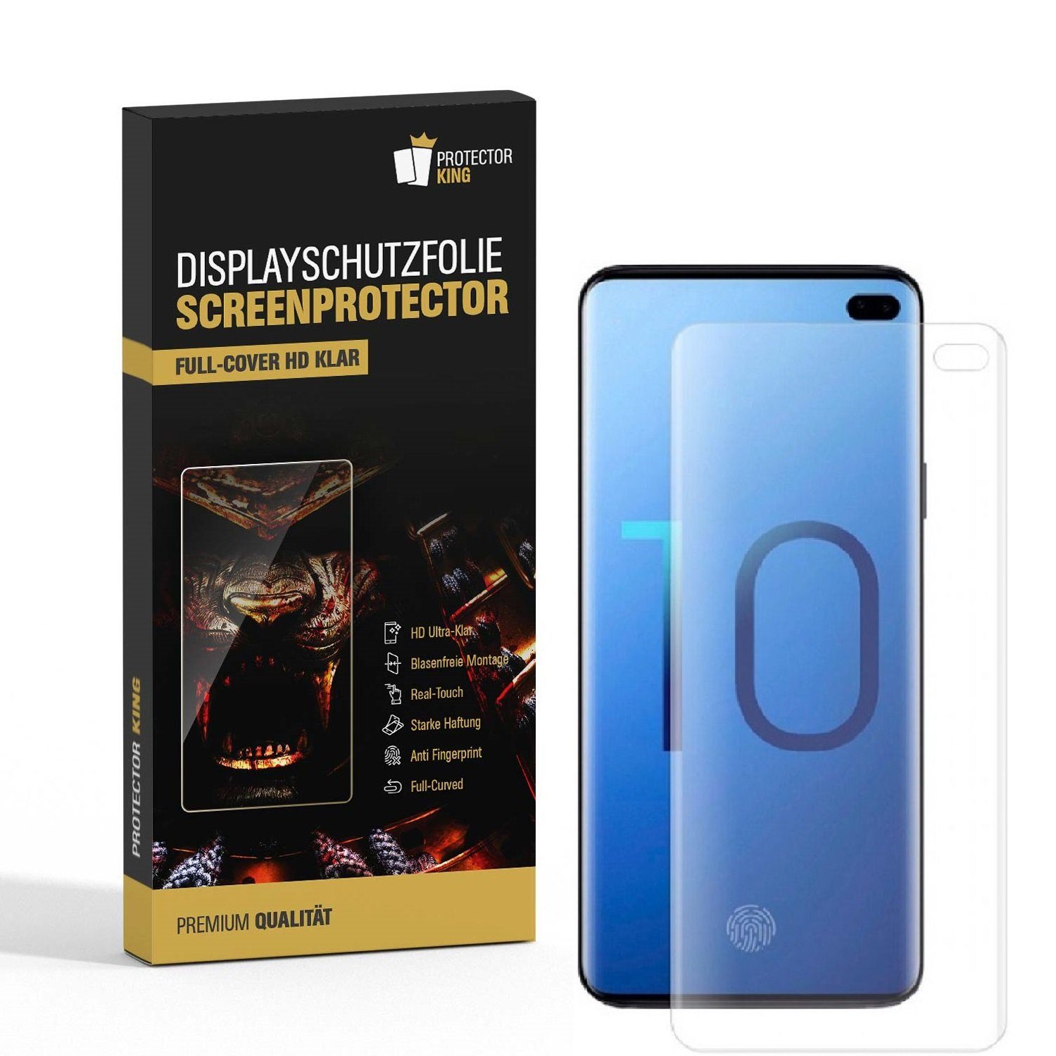 Protectorking Schutzfolie 2x Displayfolie für Samsung Galaxy S10 Plus FULL COVER Displayschutzfo, (2-Stück), flexible Displayschutzfolie, PREMIUM QUALITÄT 3D-KLAR