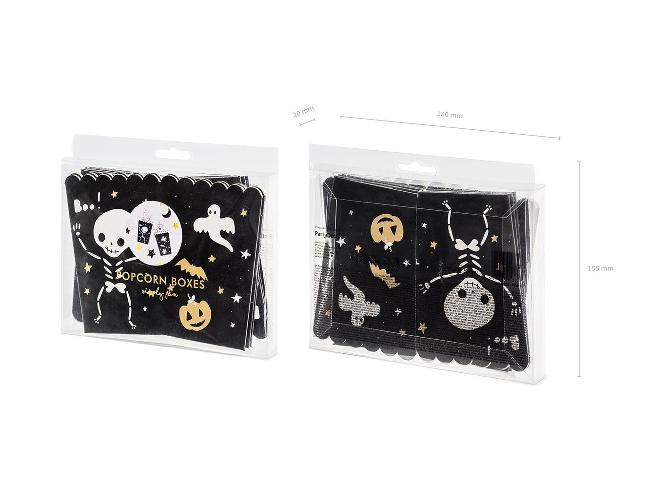 partydeco Dose, Popcorntüten Skelett 7x7x12,5cm 6er Set schwarz weiß gold