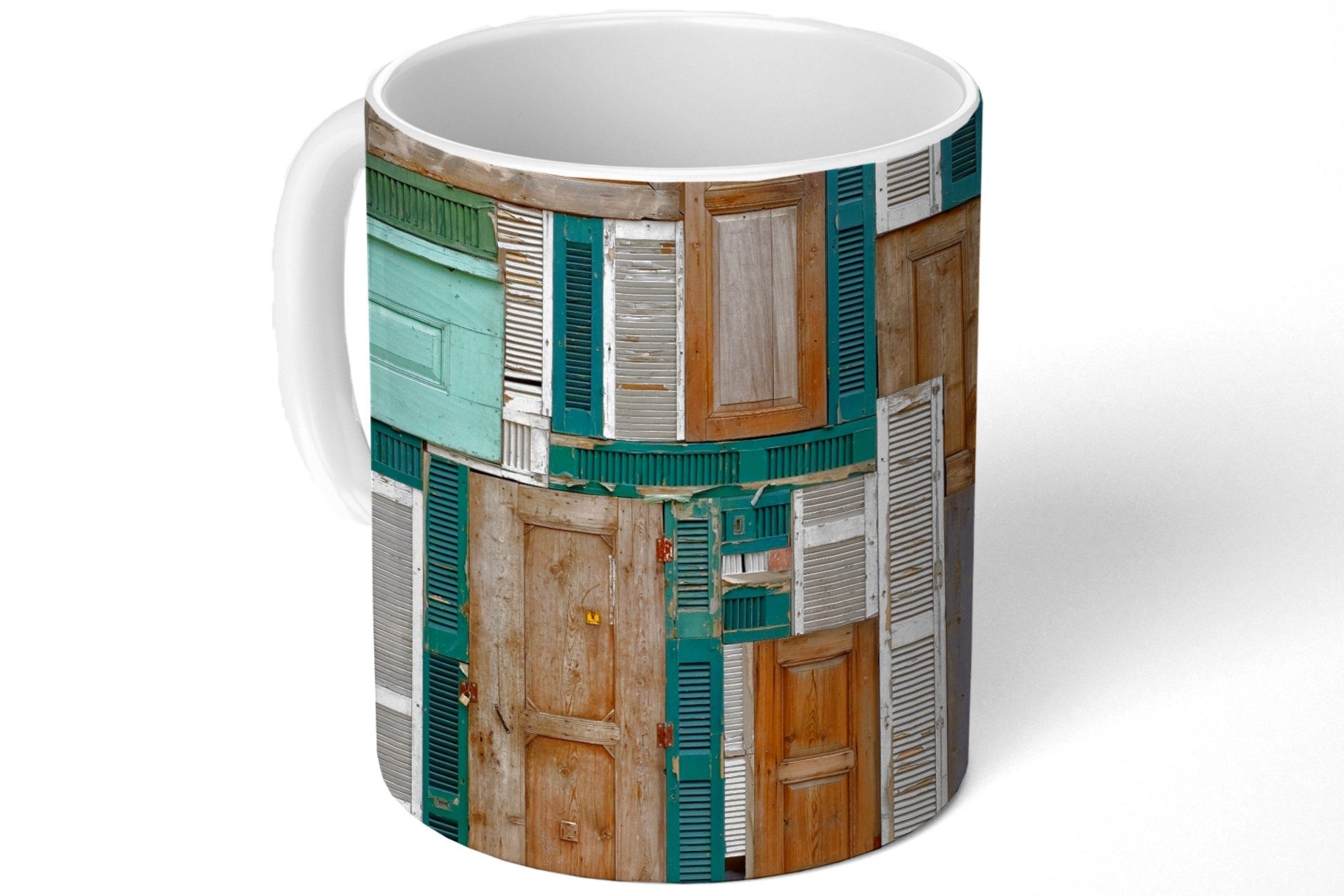 - Architektur Grün Antiquitäten, - Geschenk - Becher, Keramik, Tasse Kaffeetassen, - Teetasse, Türen Braun Teetasse, MuchoWow