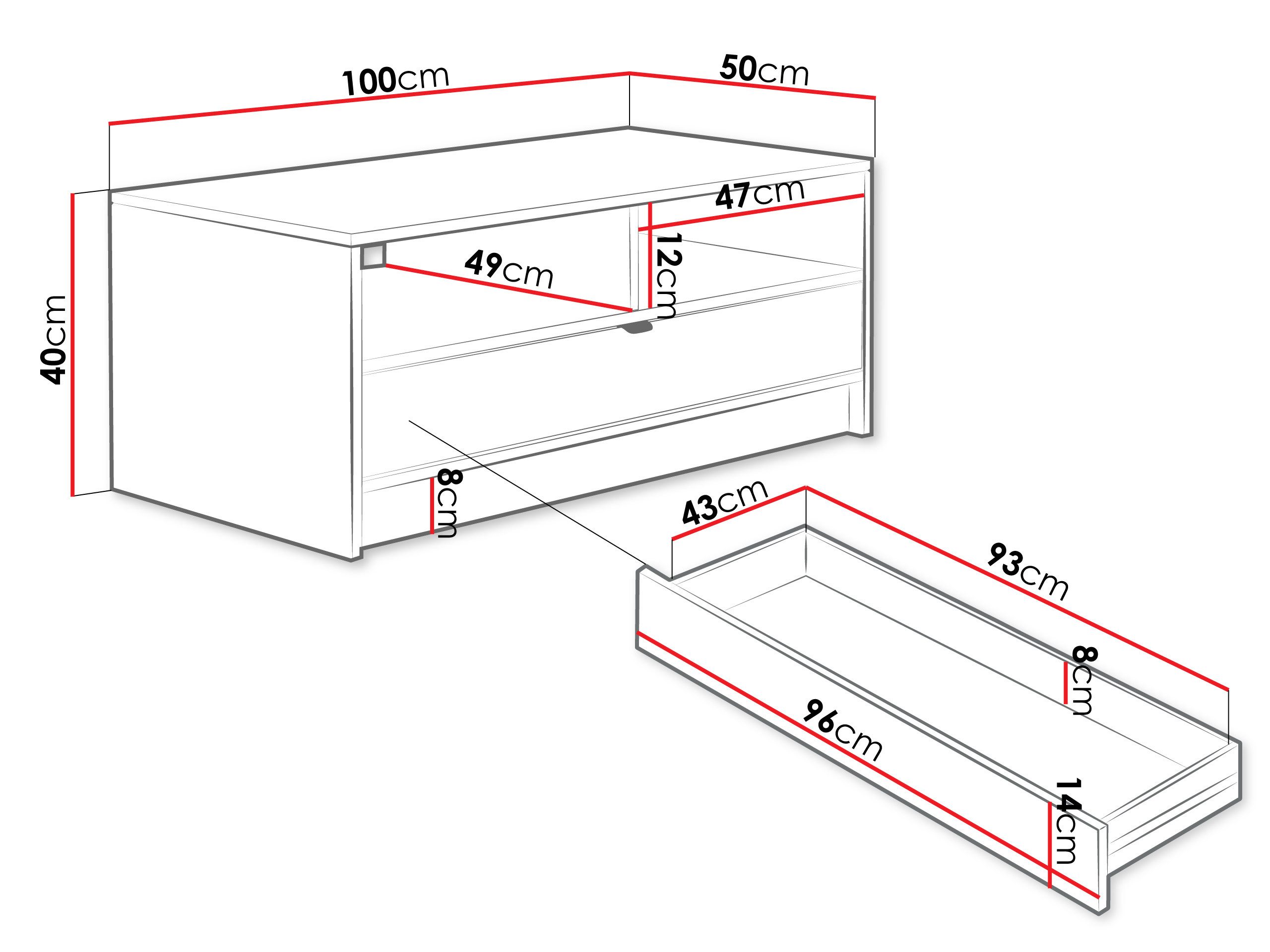 MIRJAN24 Couchtisch Tireno 1SZ (mit Schublade), Aluminiumgriff in der Farbe Gold