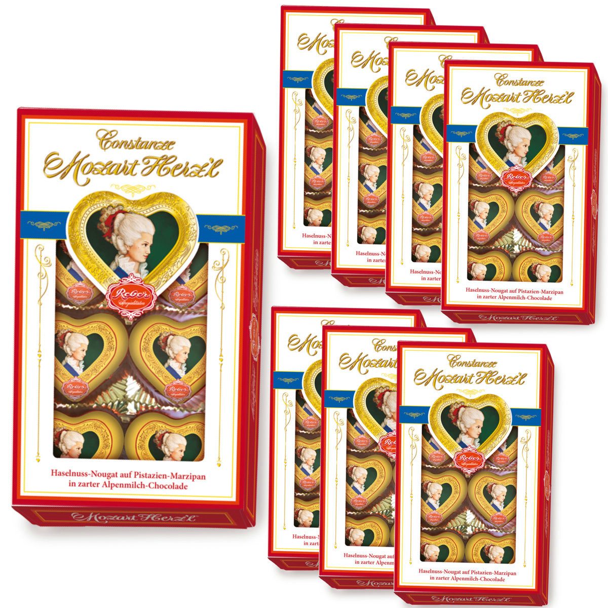 Reber Schokolade, Reber Constanze Mozart Herzl 8 gefüllte Herz Pralinen 80g 8er Pack