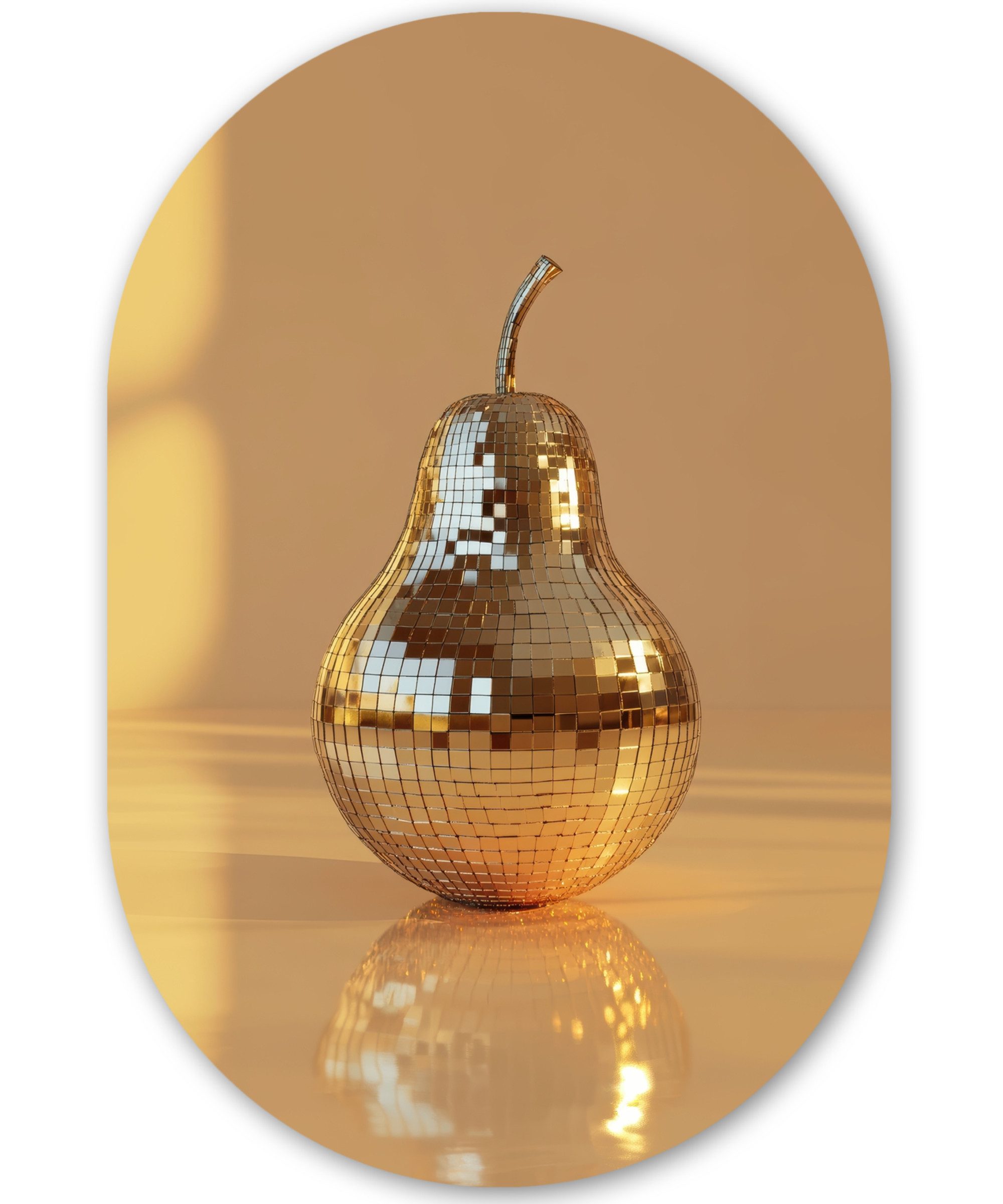 MuchoWow Gemälde Gold - Disco - Glitzer - Birne, Fotodruck (1 St), Wandbild Oval, Wohnzimmer oder Schlafzimmer Wanddekoration, 40x60 cm