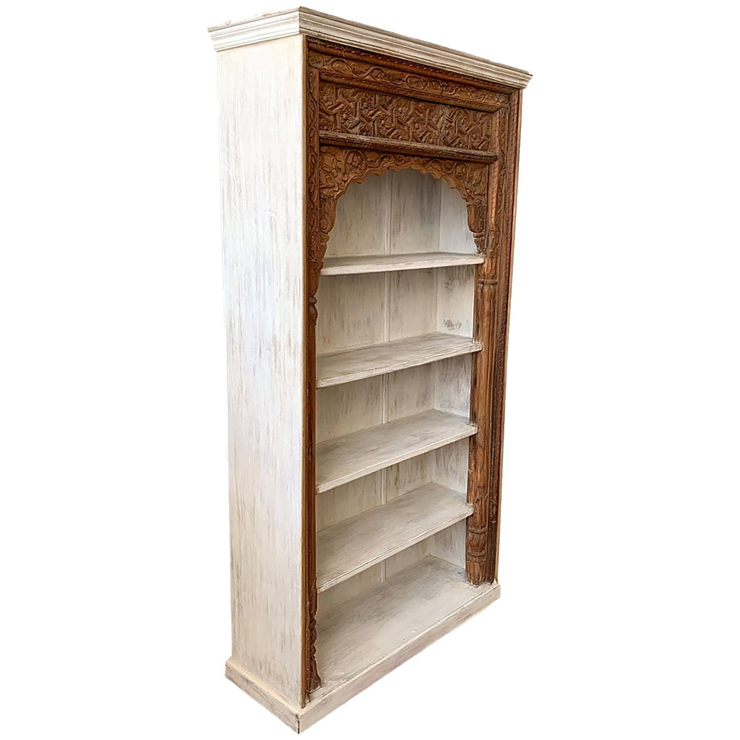 Marrakesch Orient & Mediterran Interior Bücherregal Orientalisches Bücherregal Antik 16 edel aus Mango-Massivholz 225 cm, 1-tlg., Handarbeit