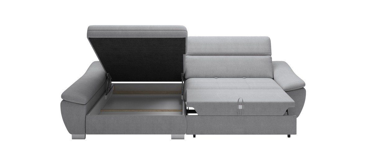 Sofa Dreams hellgrau, Stauraum, verstellbaren mit mit ausziehbarer verstellbarer Liegefläche, Sitztiefe, mit Ecksofa mit Fico mit mit L-Form, Kopfstützen, Strukturstoff, Bettkasten Schlaffunktion, mit Bettfunktion