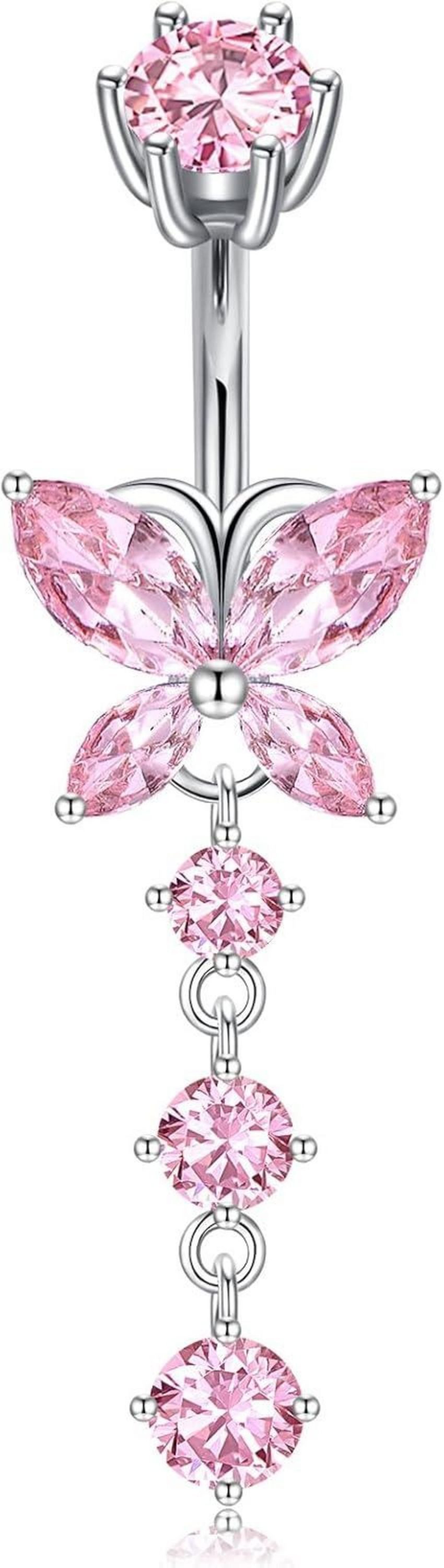 Bauchnabelpiercing 925 Silber Nabelpiercing mit Schmetterlingsanhänger und Herzanhänger