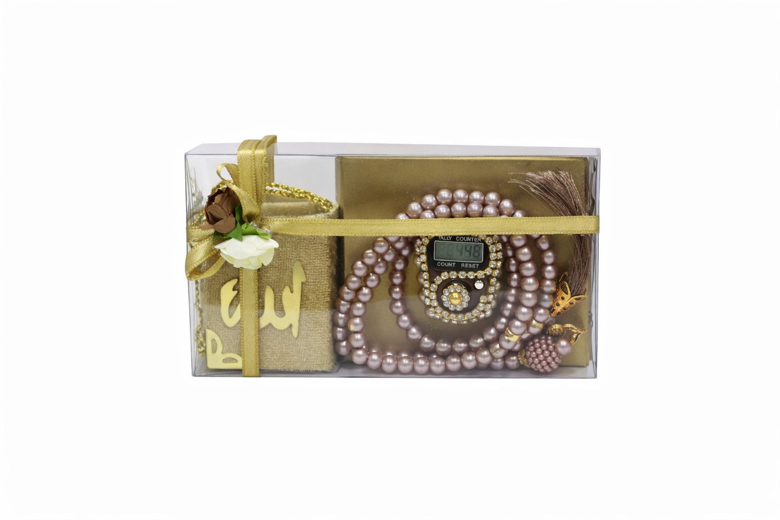 Aymasal Perlenketten-Set Islamische Geschenke 3tlg. 99 Perlenkette & Fingerzähler & Mini Koran (Schmuck, 3-teiliges Gebets-Geschenkset), Islamisches 3tlg. Geschenkset 99 Perlenkette Fingerzähler