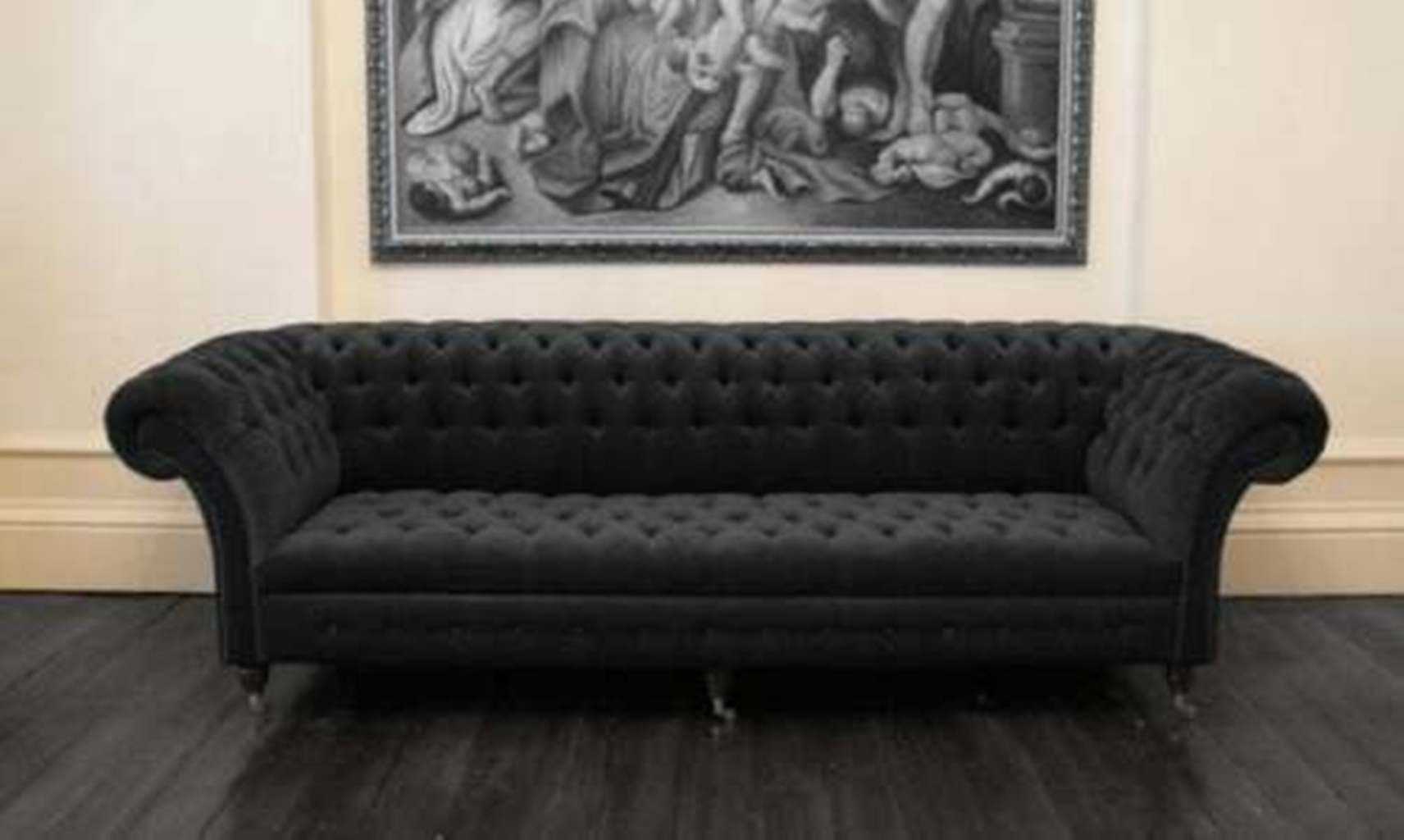 JVmoebel Chesterfield-Sofa, Design Sofa 4 Sitzer Couch Textil Polster Lila Klassische Sofas Schwarz