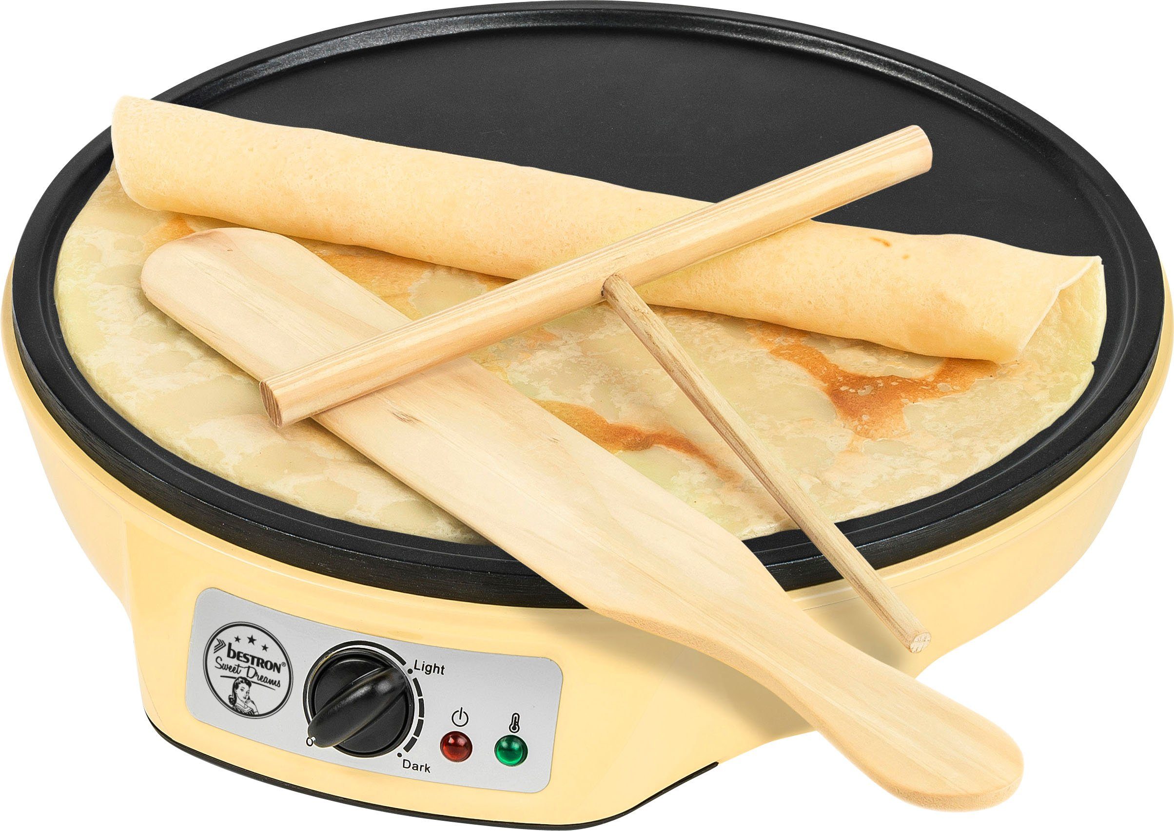 bestron Crêpesmaker ASW602 Sweet Dreams, 1000 W, Ø 30 cm, inkl. Teigverteiler & Crêpes-Wender, Antihaftbeschichtung