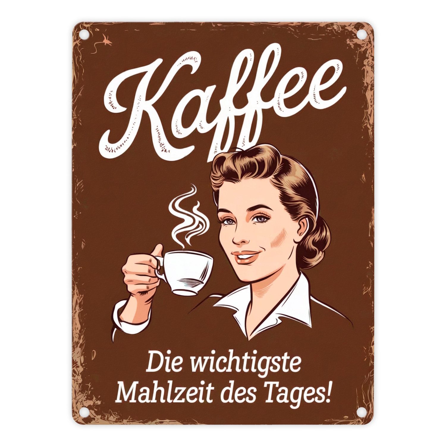 speecheese Metallschild Kaffee - wichtigste Mahlzeit des Tages Metallschild günstig online kaufen