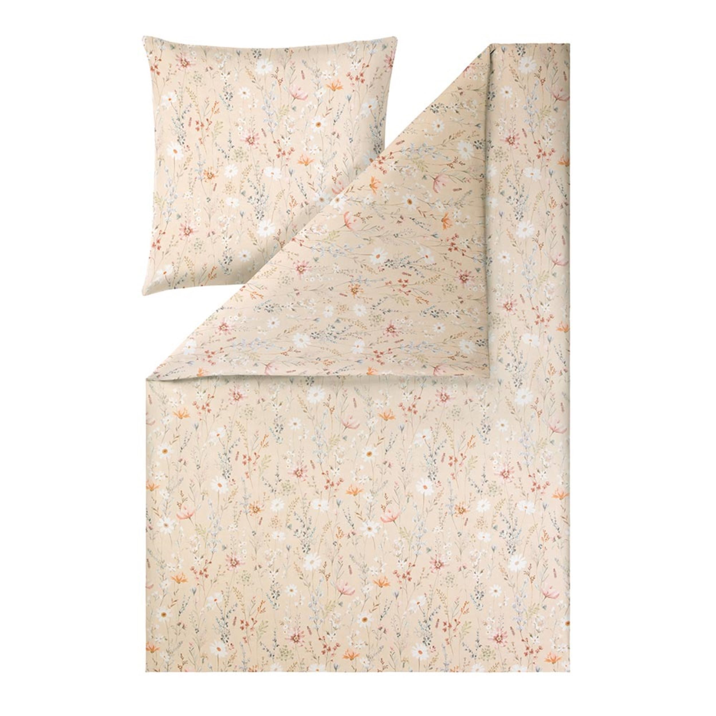 Estella Bettwäsche Estella Mako-Satin Bettwäsche 155x220 Celeste sahara Blumenwiese 7961-, Mako-Satin, 2 teilig, für Sommer und Winter