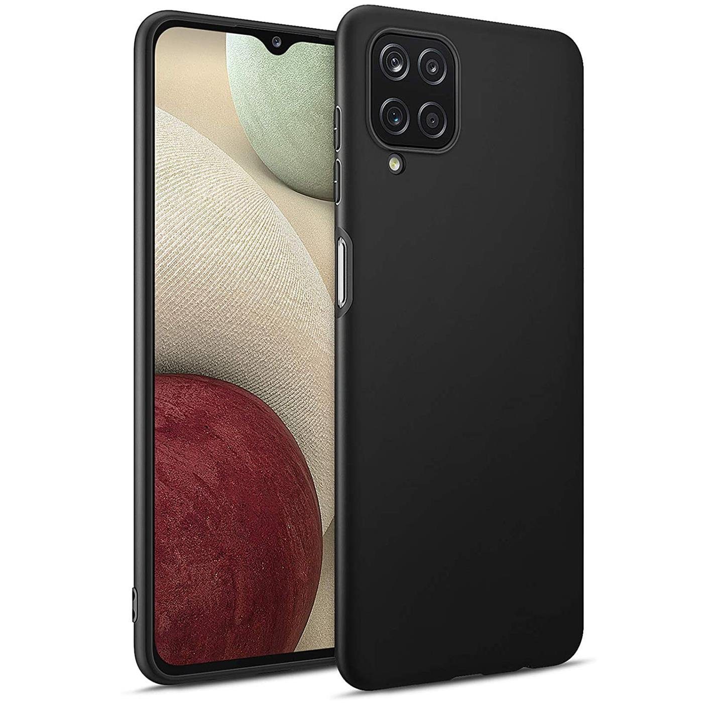 CoolGadget Handyhülle Handy Schutzhülle für Samsung Galaxy A12 / M12 matt schwarz 6,5 Zoll, Silikon TPU Hülle Schutz Tasche Cover schlicht Slim Case