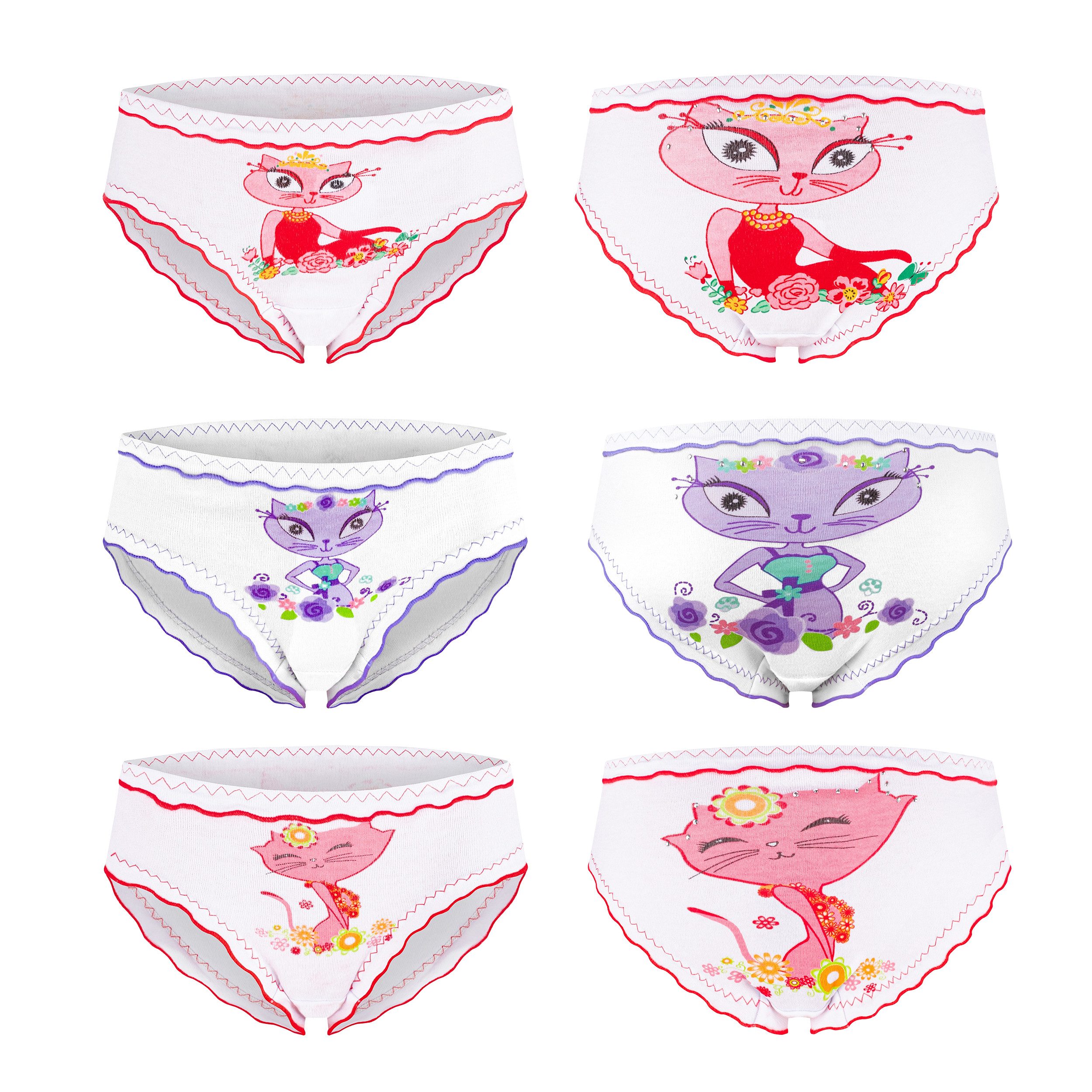 Smarilla Hipster Slip Mädchenunterhose aus Baumwolle mit Katzenmotiv 3er Pack