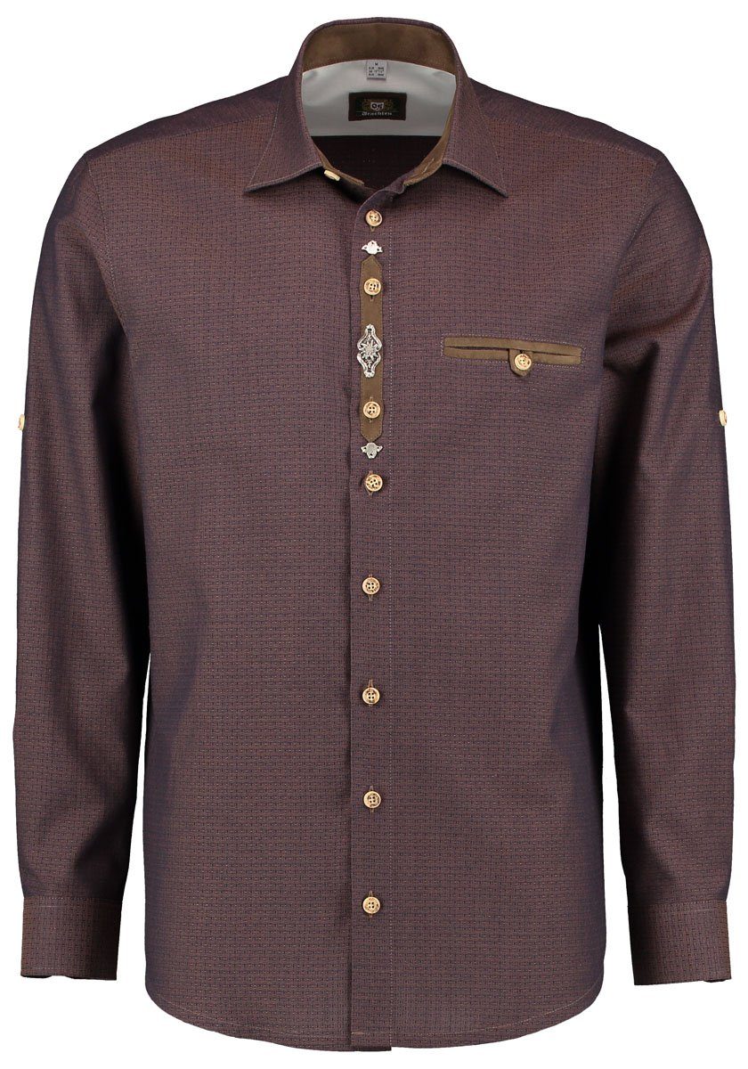 OS Trachten Trachtenhemd Qvaioq Herren Langarmhemd mit Haifischkragen