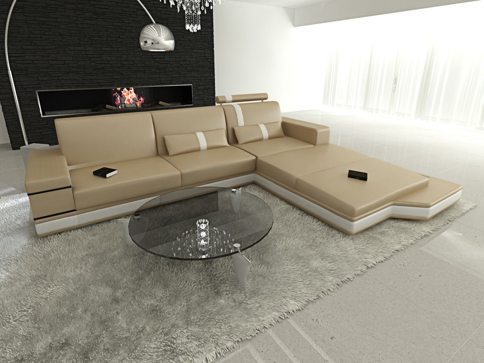 Sofa Dreams Ecksofa Ledercouch Messana Form Designersofa mit Leder Ledersofa, LED, L wahlweise Bettfunktion Sofa mit Schlafsofa, Couch, als