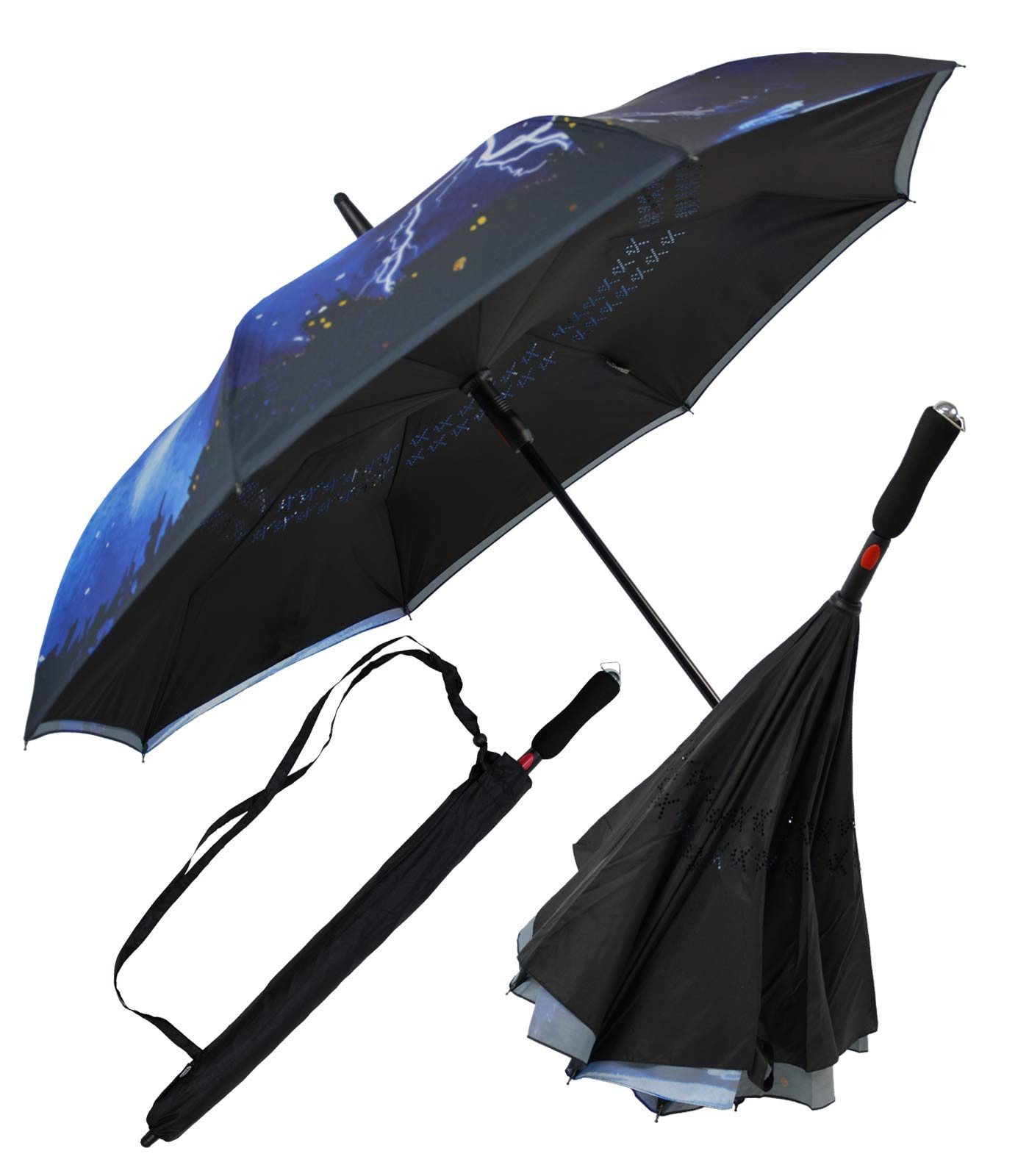 iX-brella Stockregenschirm Reverse-Schirm mit Auf-Automatik und Schirmhülle, öffnet sich verkehrt herum