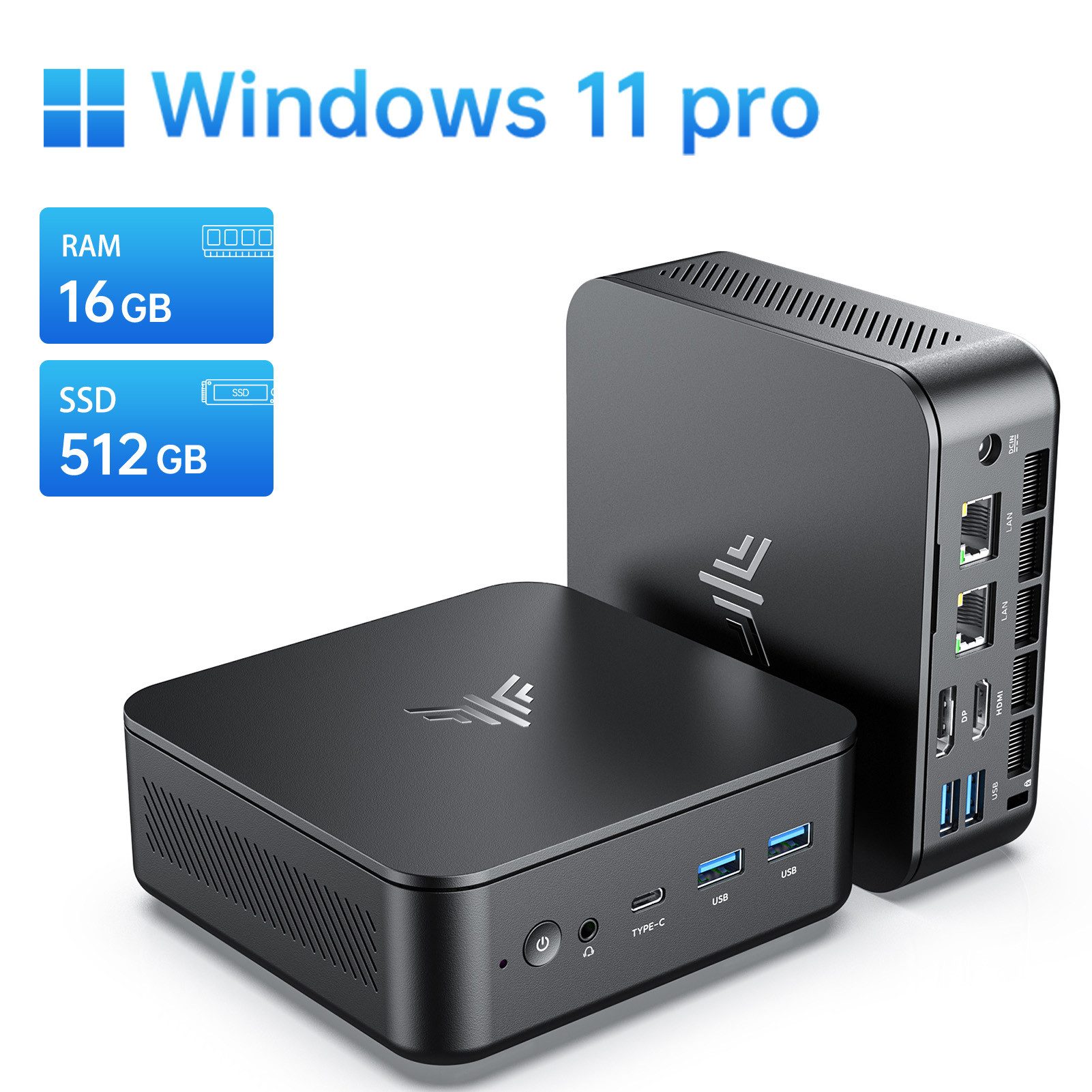 NiPoGi E3 Mini PC Windows 11 Pro, АMD Ryzen 5 3501U, 16GB DDR4, 512GB SSD, 4K Mini-PC (AMD Ryzen 5 3501U 3501U, Radeon Vega 8 Graphics, 16 GB RAM, 512 GB SSD, Lüfterkühlung, Leise,4C/8T, 3,7 GHz, Triple 4K Display, WiFi 5/BT4.2, VESA Halterung)