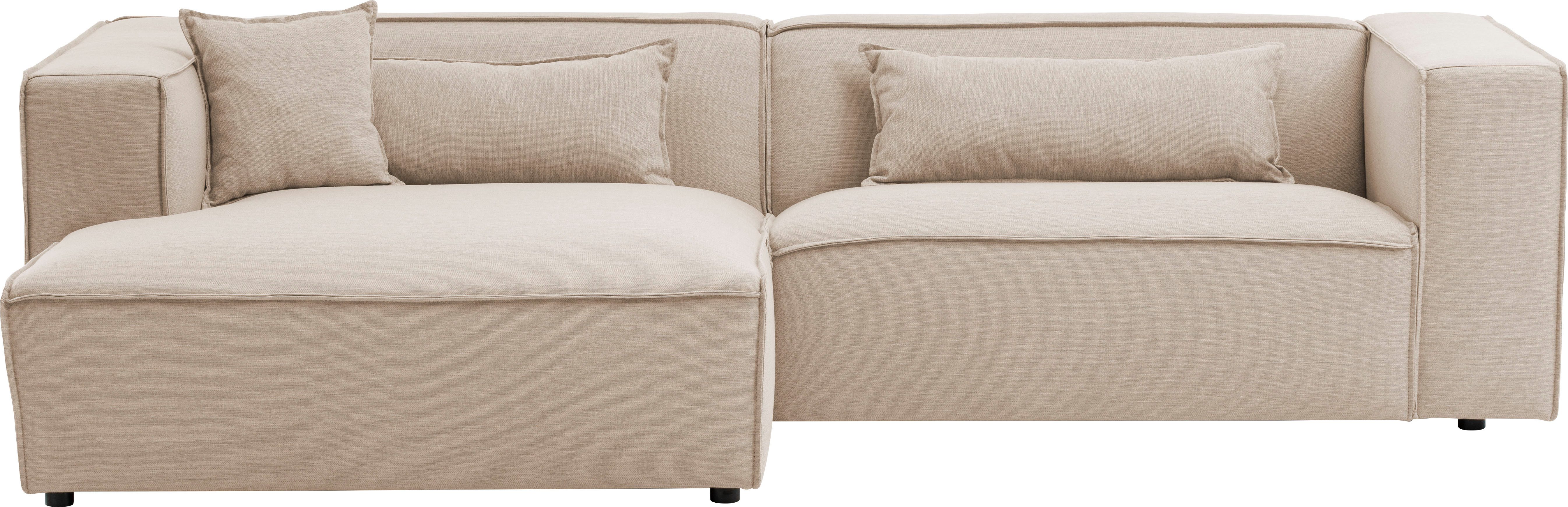 LeGer Home by Lena Gercke Ecksofa PIARA mit Kedernaht, Cord, Leinenoptik o. Strukturstoff, Couch, L-Form, wahlweise Ottomane rechts/links, schwarze Füße, bequemer Sitzkomfort
