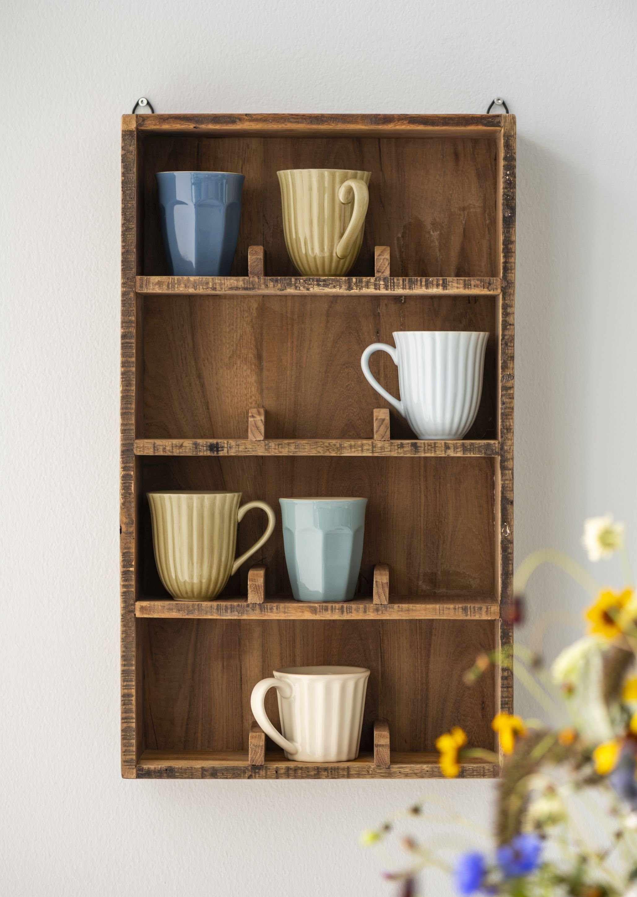 Ib Laursen Wandregal Wandregal Regal 4 Ablagen mit Fachteilern 12 Fächer Holz Unika