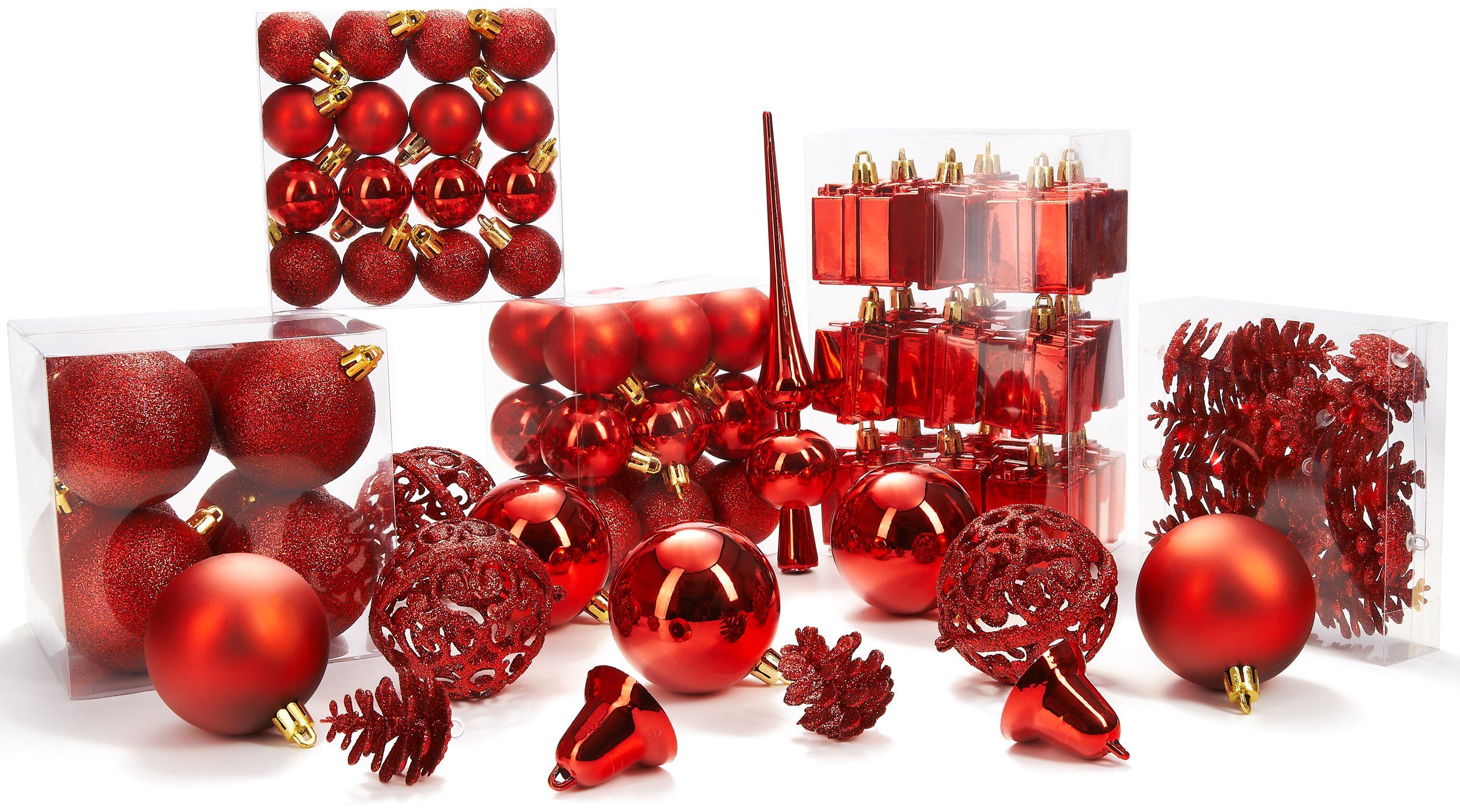 BRUBAKER Weihnachtsbaumkugel 101-teiliges Weihnachtskugel-Set mit Baumspitze, Christbaumschmuck aus Kunststoff, Weihnachtsdekoration edel und robust