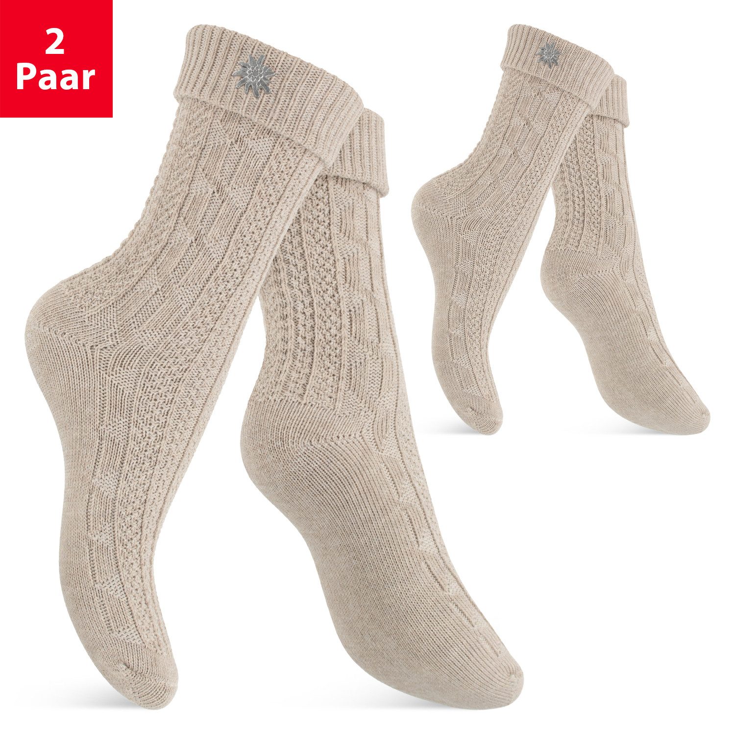 celodoro Trachtensocken Trachten Socken (2 Paar) mit Edelweiß-Pin für Damen & Herren