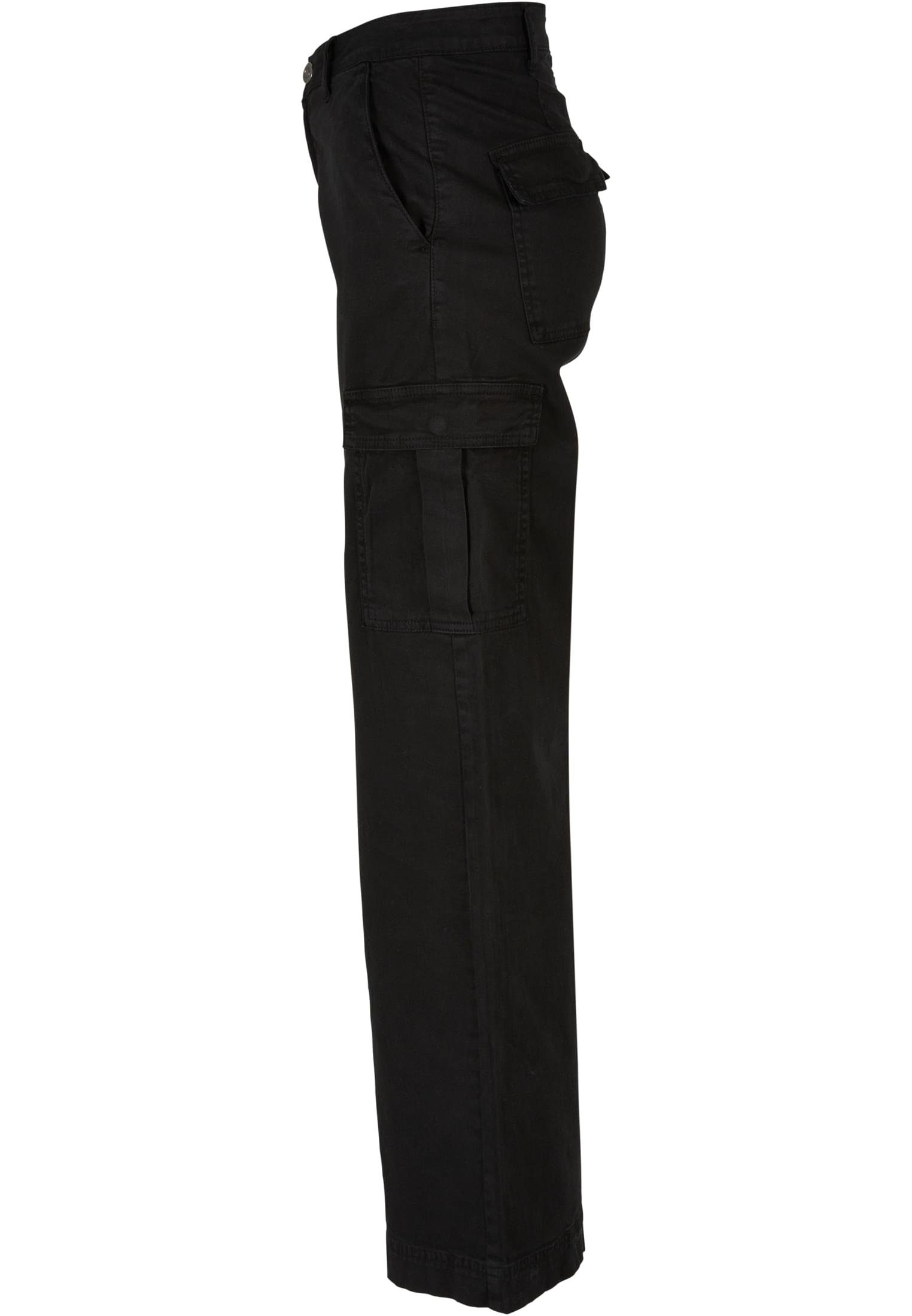 URBAN CLASSICS Stoffhose Damen Ladies Leg (1-tlg) Cargo High Wide black Pants Twill Waist