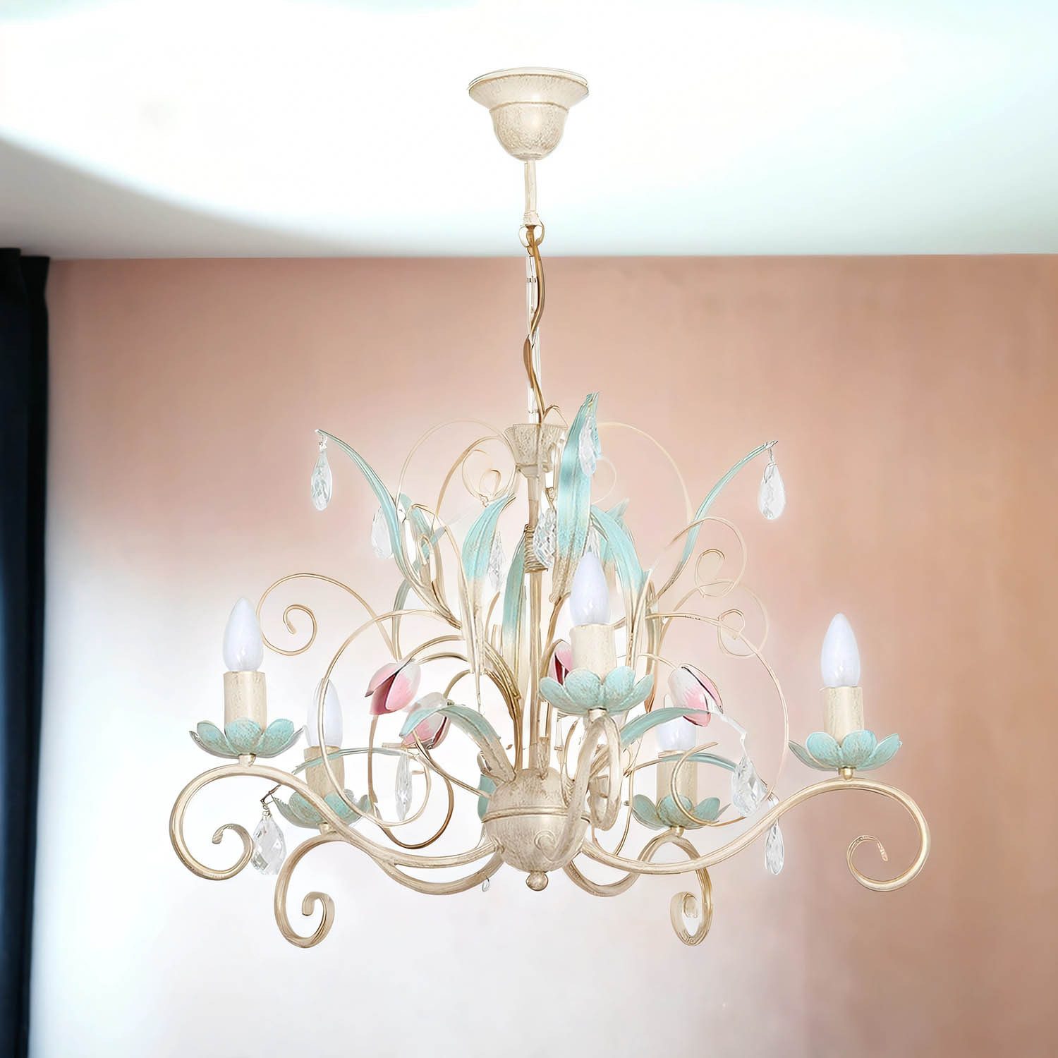 Licht-Erlebnisse Kronleuchter LUCE, ohne Leuchtmittel, Hängeleuchte Floral Ø62cm 5-flmg