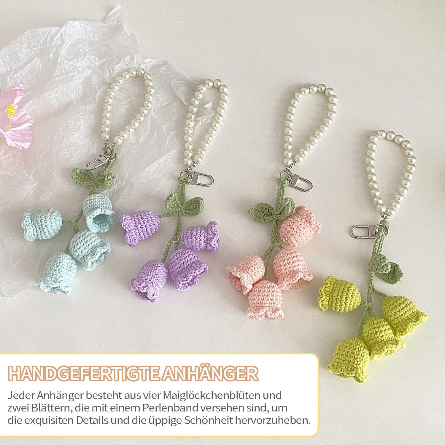 Refttenw Schlüsselanhänger Handgehäkelt Blüten Schlüssel Anhänger Rucksack- günstig online kaufen