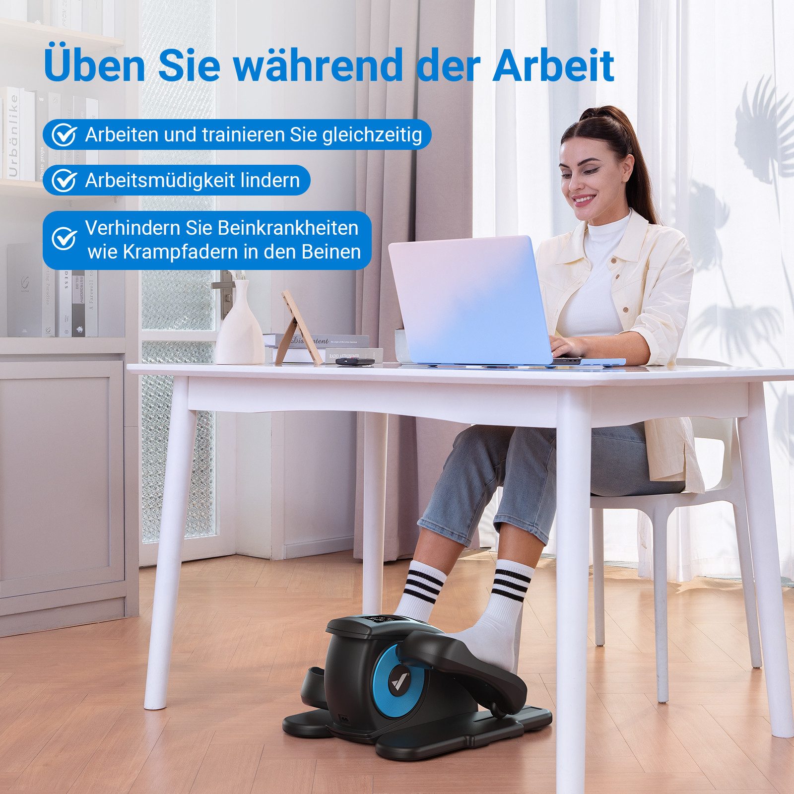 MERACH Ellipsentrainer Mini Ellipsentrainer, Heimtrainer, Untertisch rosstrainer, Beintrainer (12-stufig Einstellbarer Geschwindigkeit/Widerstand, mit Fernbedienung, Display, 100% vormontiert, Leise & Tragbar Stepper), Pedaltrainer für Home Office und Freizeit, Senioren Jugendliche