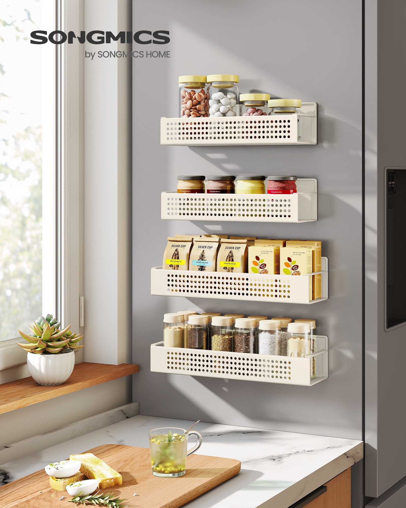 SONGMICS Gewürzregal magnetisch, Gewürzregal magnetisch, 4er Set, 2 große u günstig online kaufen