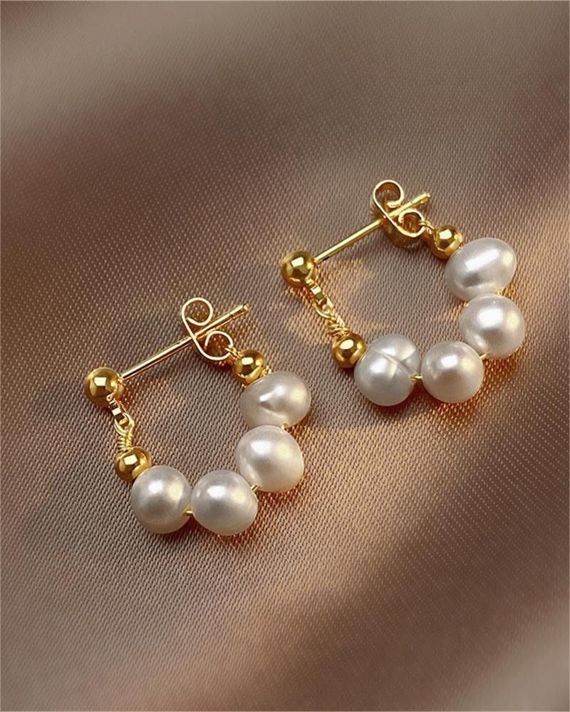 Rouemi Paar Ohrstecker Perlen-Ohrstecker, Perlen-Ohrringe im Vintage-Stil