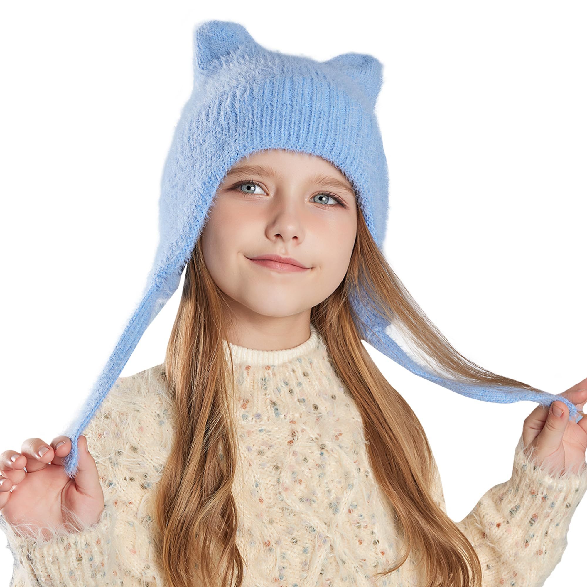 Coonoor Strickmütze Unisex Kinder Wintermütze Katzenohren mütze Warm Niedlich Strickmütze Winterliche Weihnachtsgeschenke für Kinder