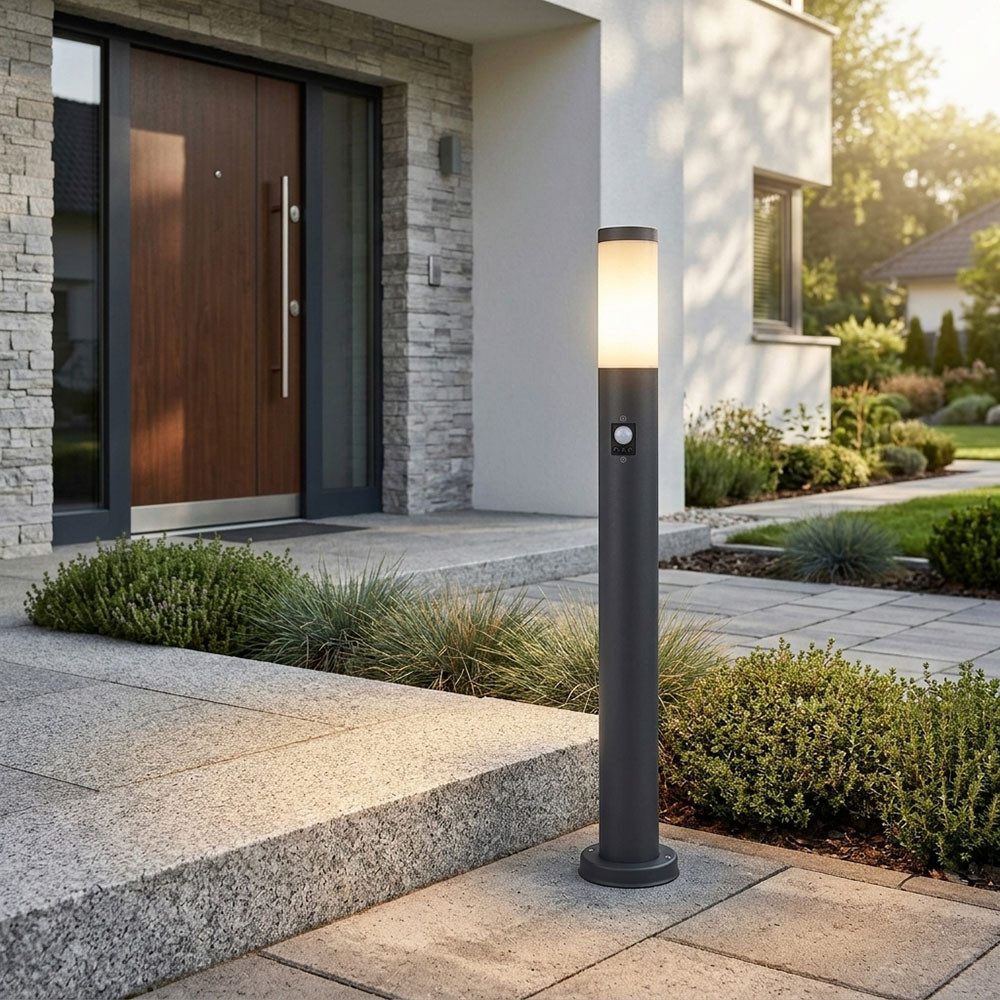 GLOBO LIGHTING Pollerleuchte, Leuchtmittel nicht inklusive, Gartenlampe mit Bewegungsmelder anthrazit Gartenstehlampe Edelstahl