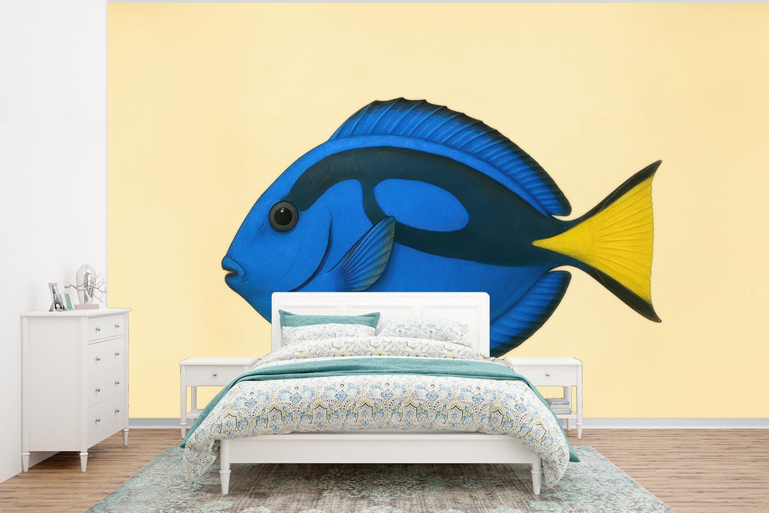 MuchoWow Fototapete Blau - Dory - Fisch - Schwanzflosse, Matt, bedruckt, Wallpaper für Wohnzimmer, Schlafzimmer, Vinyl Tapete, 295x220 cm
