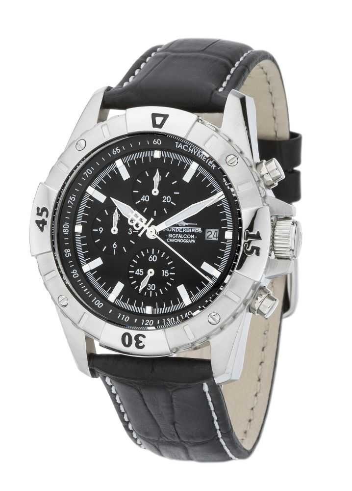 Thunderbirds Chronograph TB1040-01 Big Falcon Fliegeruhr Lederband 42 mm