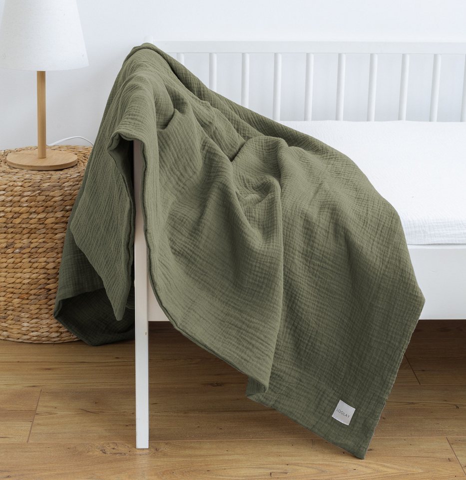 Wohndecke Musselin Tagesdecke 2-lagig dick Baumwolle Decke 120x120 150x200 cm, Loolay, Zweilagige Musselin Tagesdecke, atmungsaktiv & wärmend.