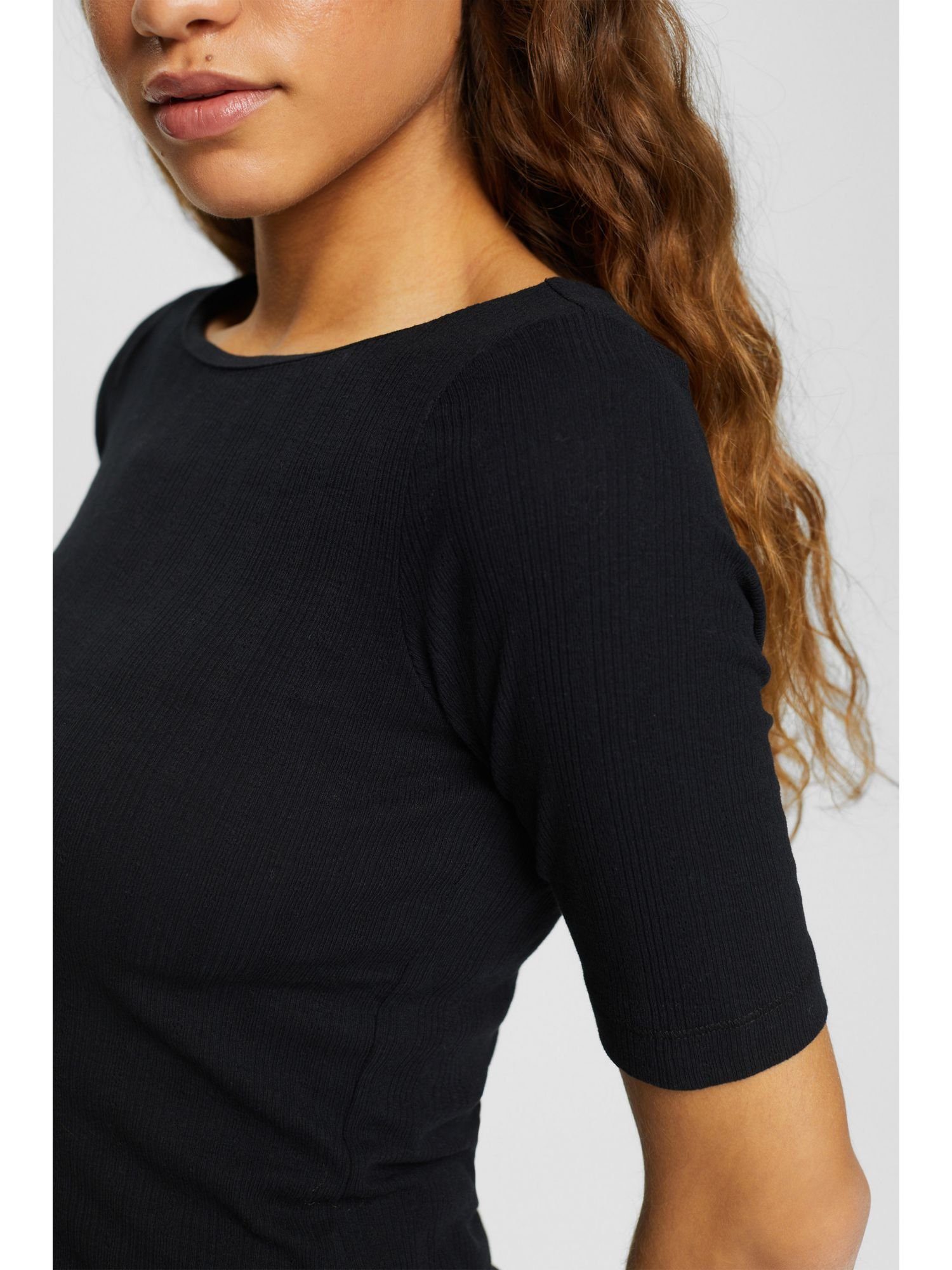 Optik BLACK in T-Shirt Esprit (1-tlg) gerippter Pointelle-T-Shirt