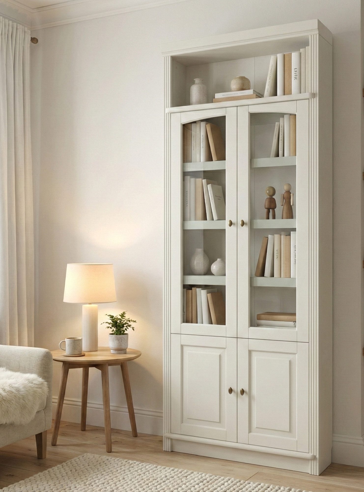 OTTO home Vitrine Soeren Regal mit 2 Glastüren und 2 Holztüren, B/TH: 80/29/220 cm Kiefer FSC®-zertifiziert, 1 offenes Fach, 6 Fächer hinter den Türen