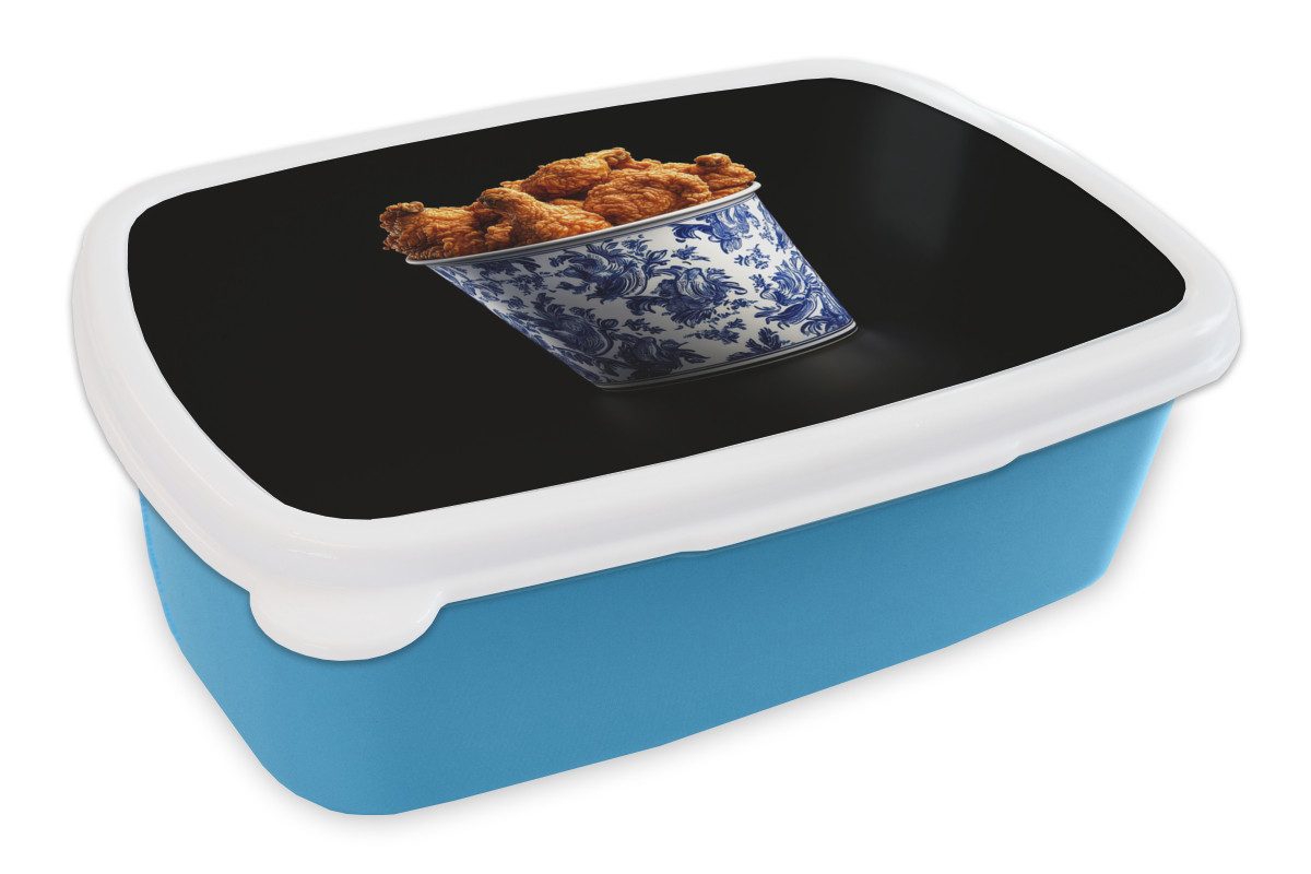 MuchoWow Lunchbox Huhn - Eimer - Delfter Blau - Schmackhaft, Kunststoff, (2-tlg), Brotdose, Lunchbox, Brotbox für Kinder und Erwachsene