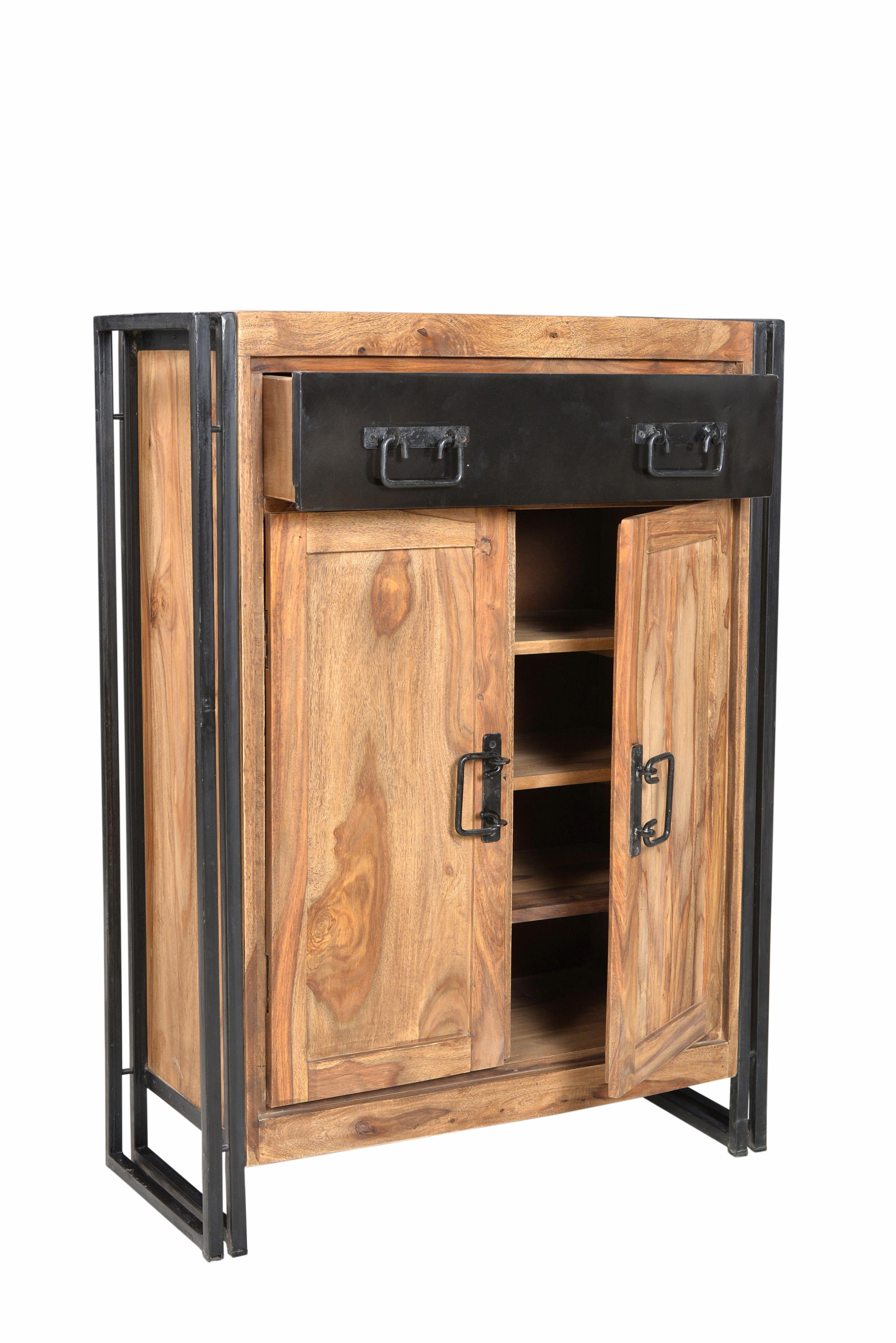 Edles 110 Highboard Panama, Sheeshamholz und mit Altmetall Gebrauchsspuren cm, Höhe SIT