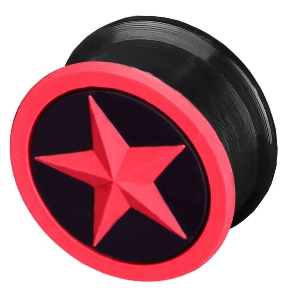 Plug Rot Stern, / viva-adorno 26mm bis Silikon Flesh flexibel 1 Piercing Tunnel 5 Plug Stück Schwarz Ohr 4 Größe Sterne