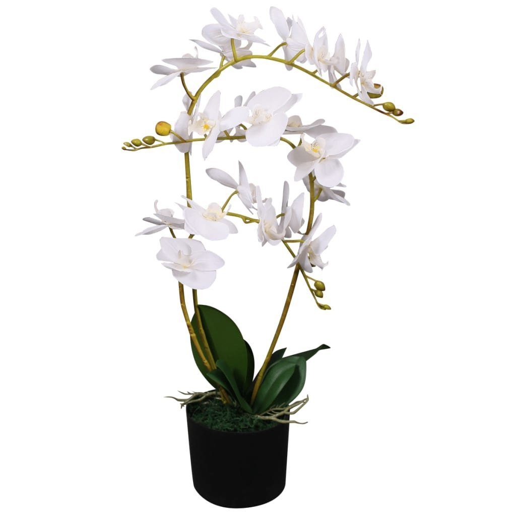 Kunstpflanze Künstliche Orchidee mit Topf 65 cm Weiß, furnicato, Höhe 65 cm | Kunstpflanzen