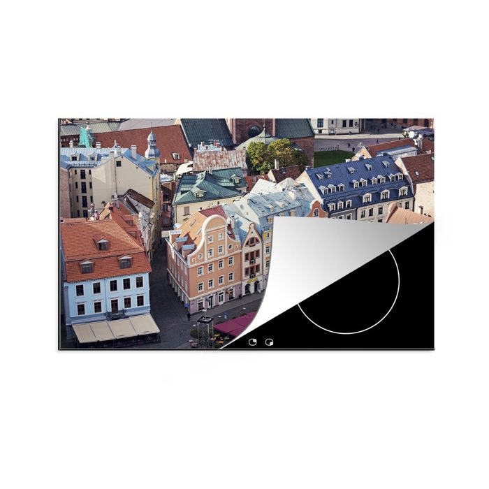MuchoWow Herdblende-/Abdeckplatte Architektur in der Altstadt von Lettland Riga Vinyl (1 tlg) induktionskochfeld Schutz für die küche Ceranfeldabdeckung