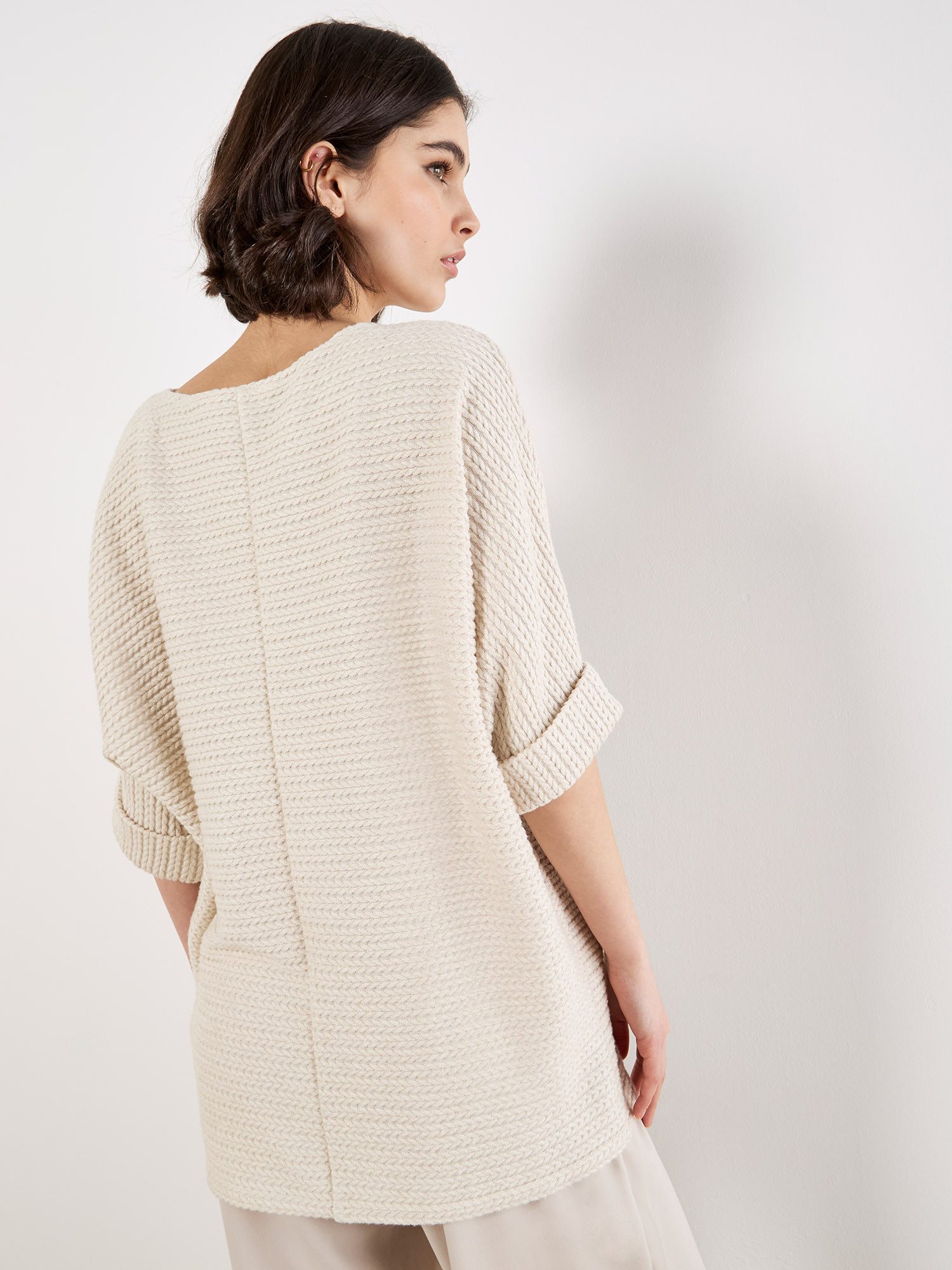 Apricot Fledermausshirt Oversized Top mit Zopfmuster
