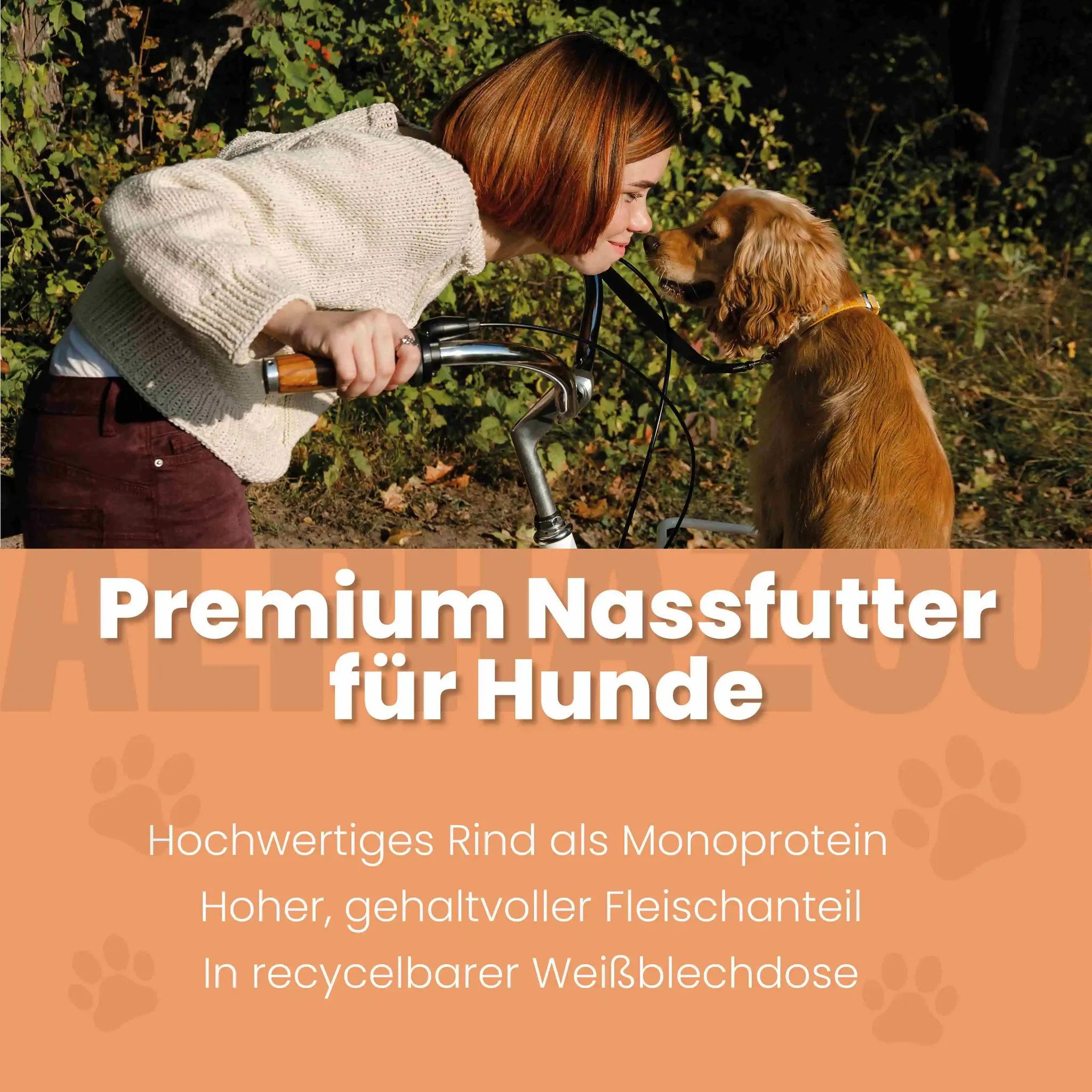 ALPHAZOO Monoprotein Rind Nassfutter für Hunde 12x400g Rind, Nassfutter