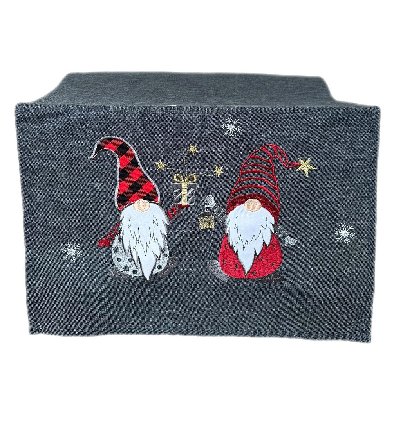 Tischdecke Tischläufer Stickerei Zwei Wichtelmännchen Winter Weihnachten