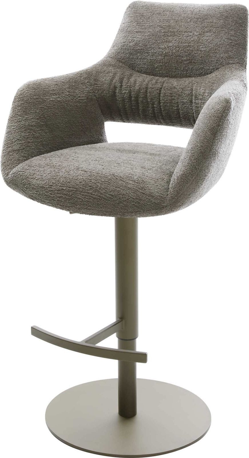DELIFE Barhocker Yago-Flex, Drehfuß höhenverstellbar Metall Titanfarben Bouclé Soft Schlamm Tasche