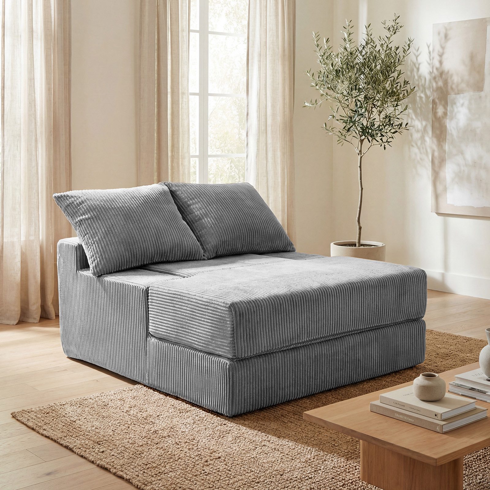 COSTWAY Schlafsofa, mit Schlaffunktion 2 in 1 klappbares Bodensofa mit 2 Kissen